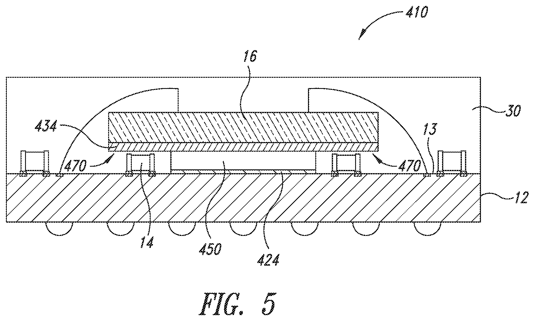 Patent US11810839 Figure 3 – Semiconductor package with die stacked on surface mounted devices