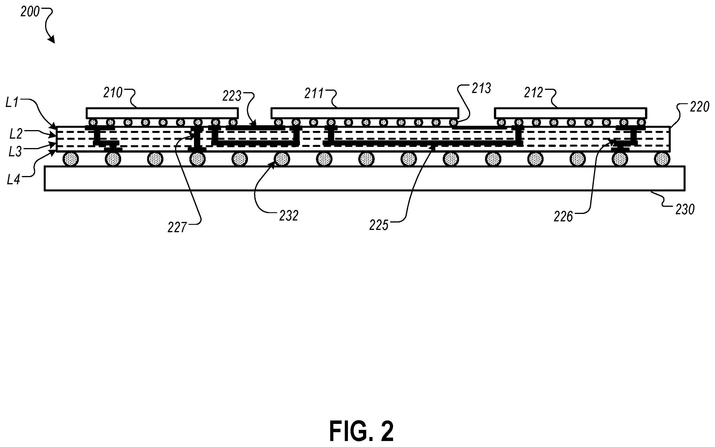 Patent US11810850 Figure 2 – Signal routing in integrated circuit packaging