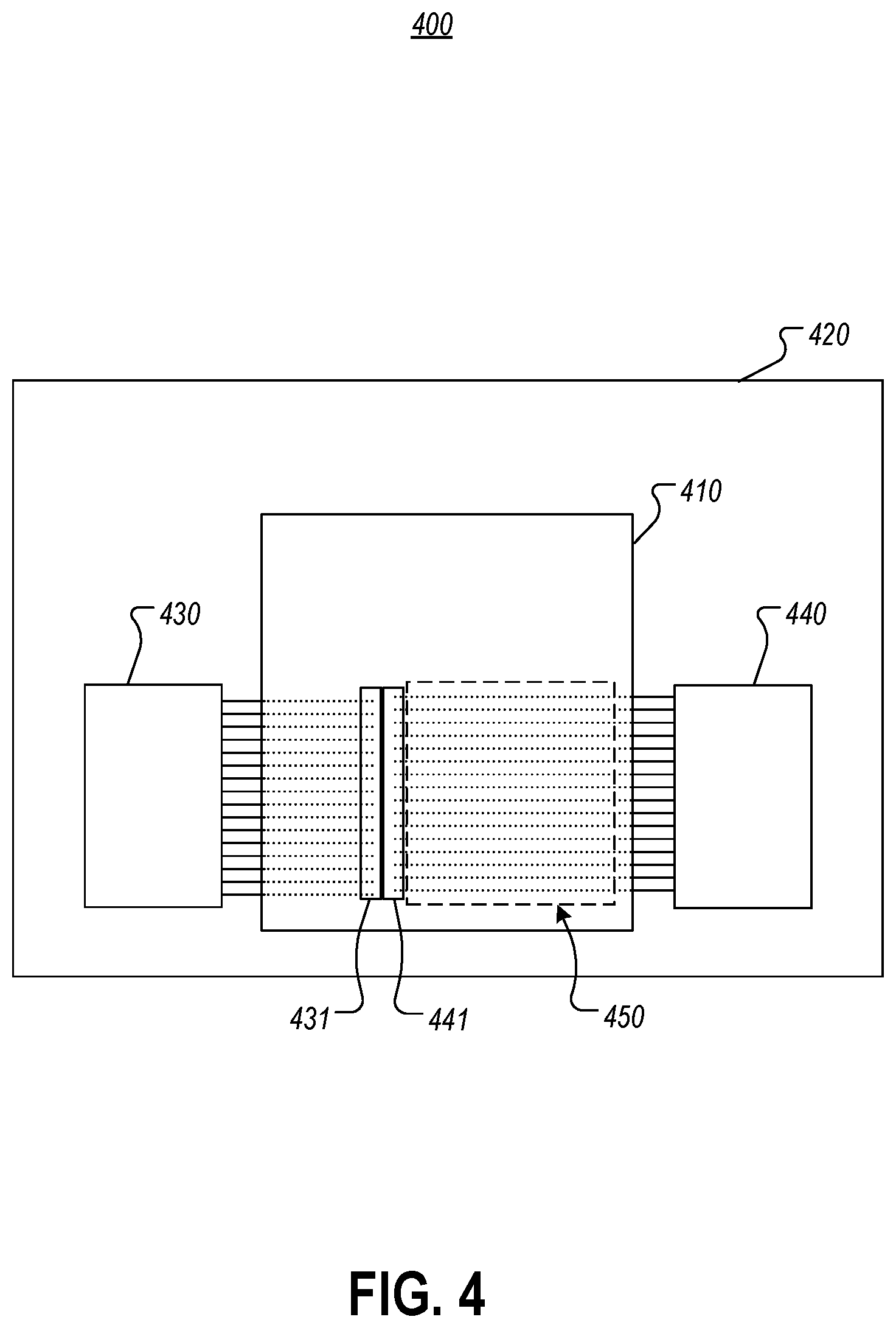 Patent US11810850 Figure 4 – Signal routing in integrated circuit packaging