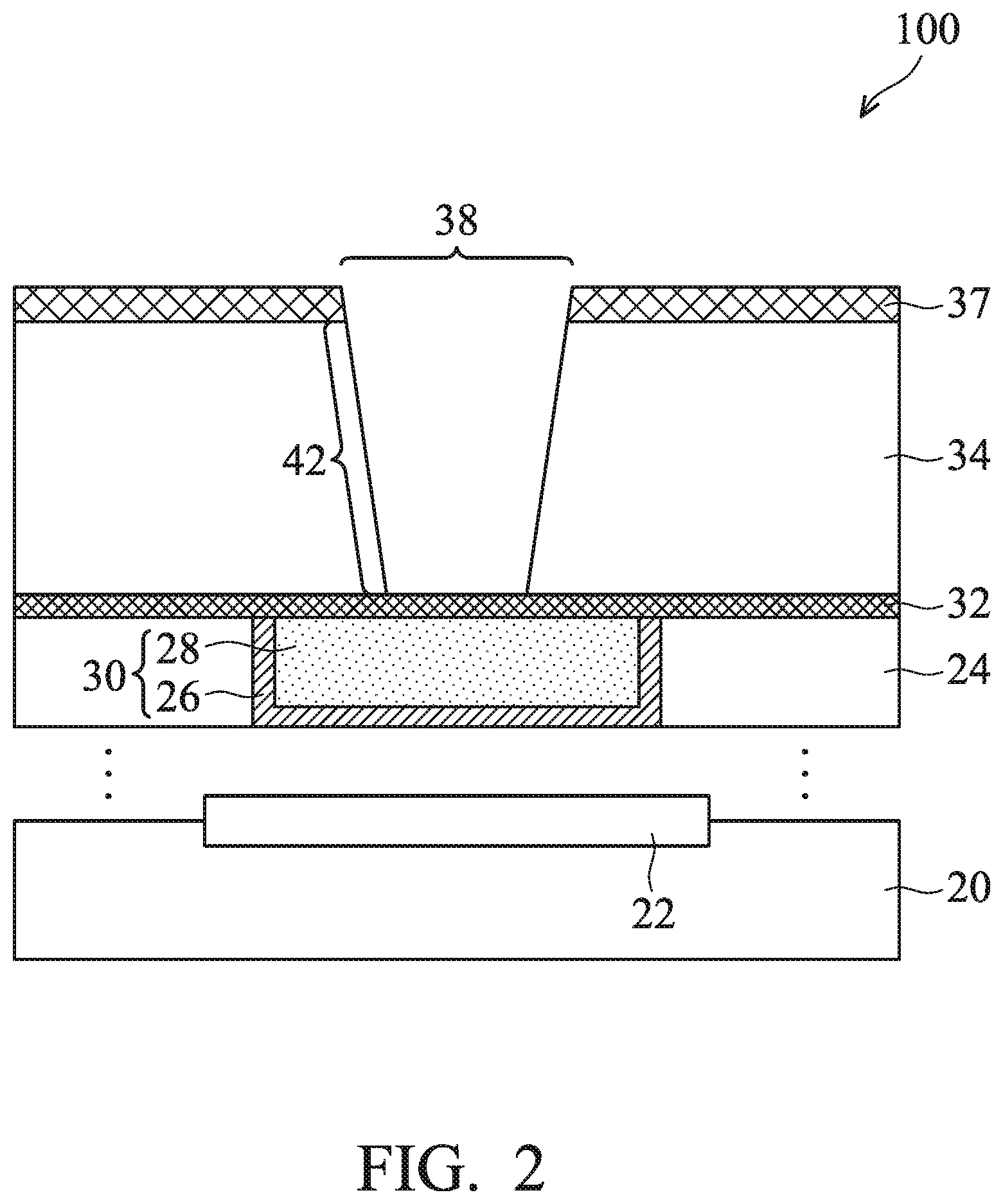 Patent US11810857 Figure 2 – Via for semiconductor device and method