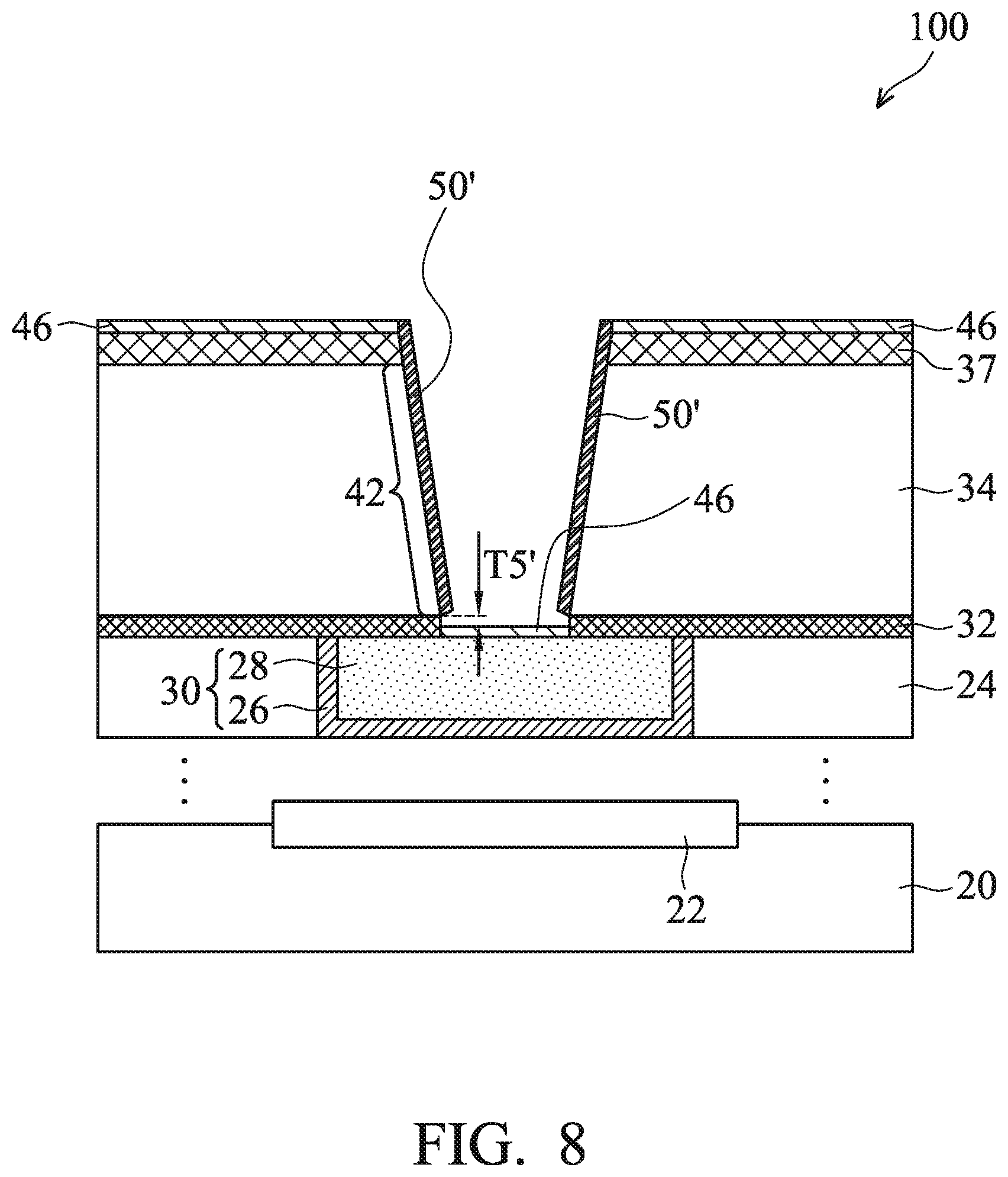 Patent US11810857 Figure 8 – Via for semiconductor device and method