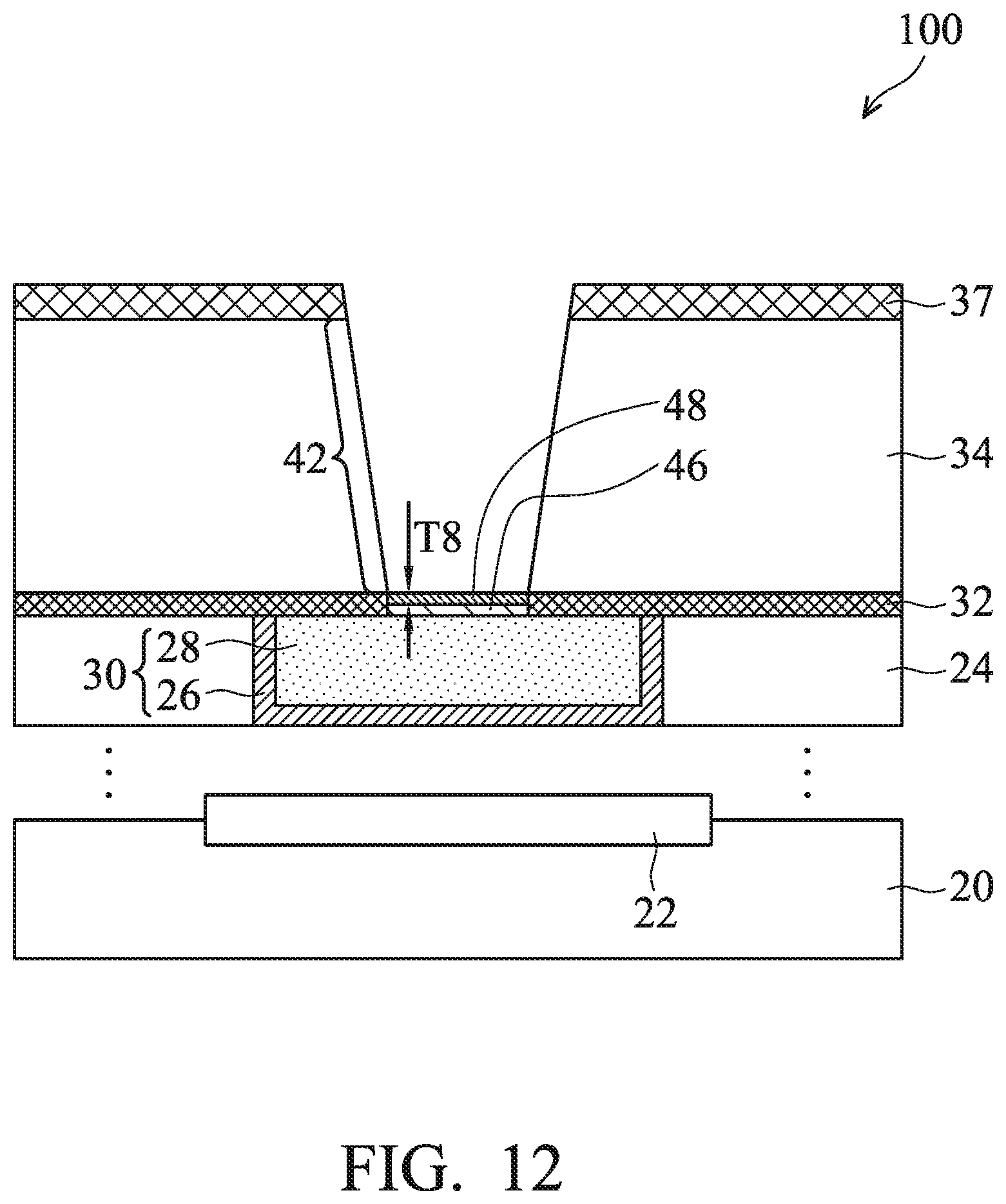 Patent US11810857 Figure 12 – Via for semiconductor device and method