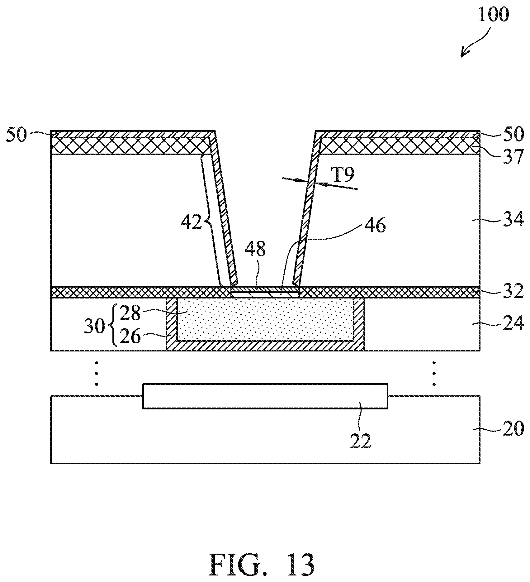 Patent US11810857 Figure 13 – Via for semiconductor device and method