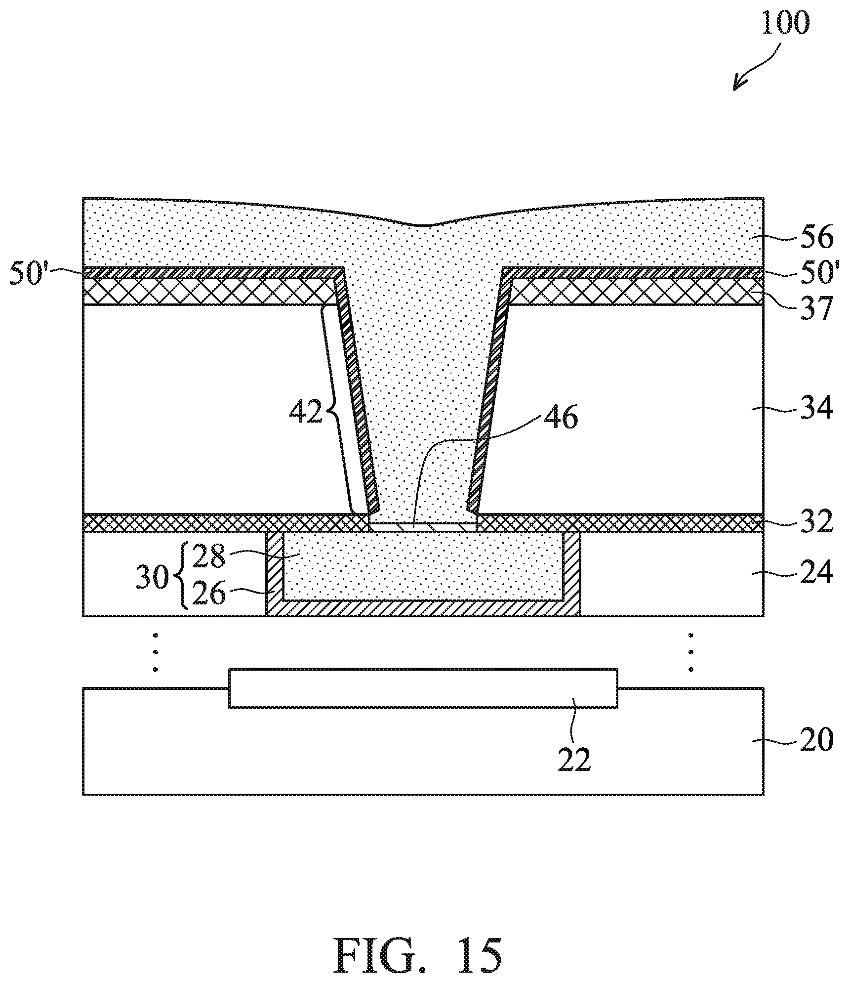 Patent US11810857 Figure 15 – Via for semiconductor device and method