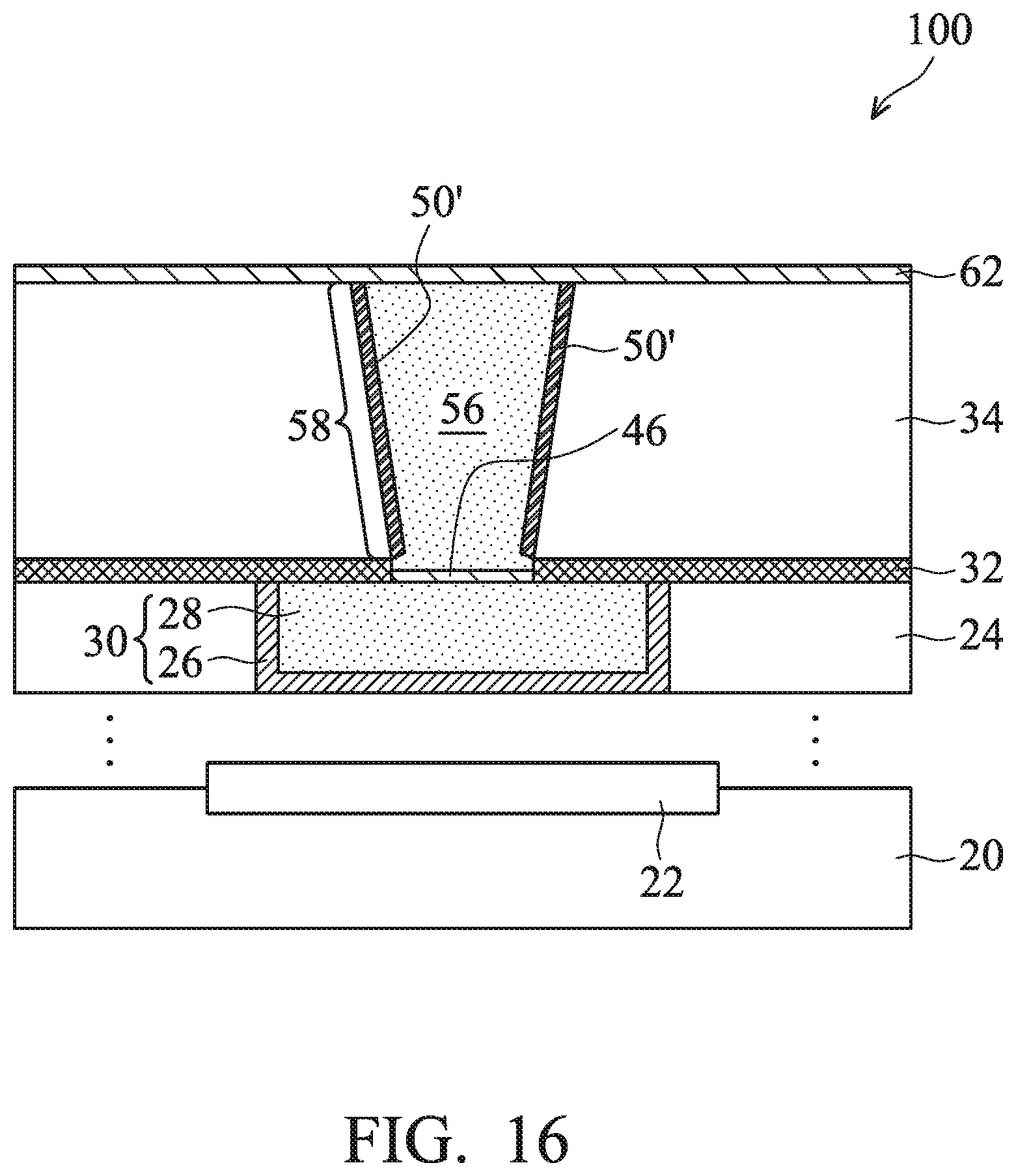 Patent US11810857 Figure 16 – Via for semiconductor device and method