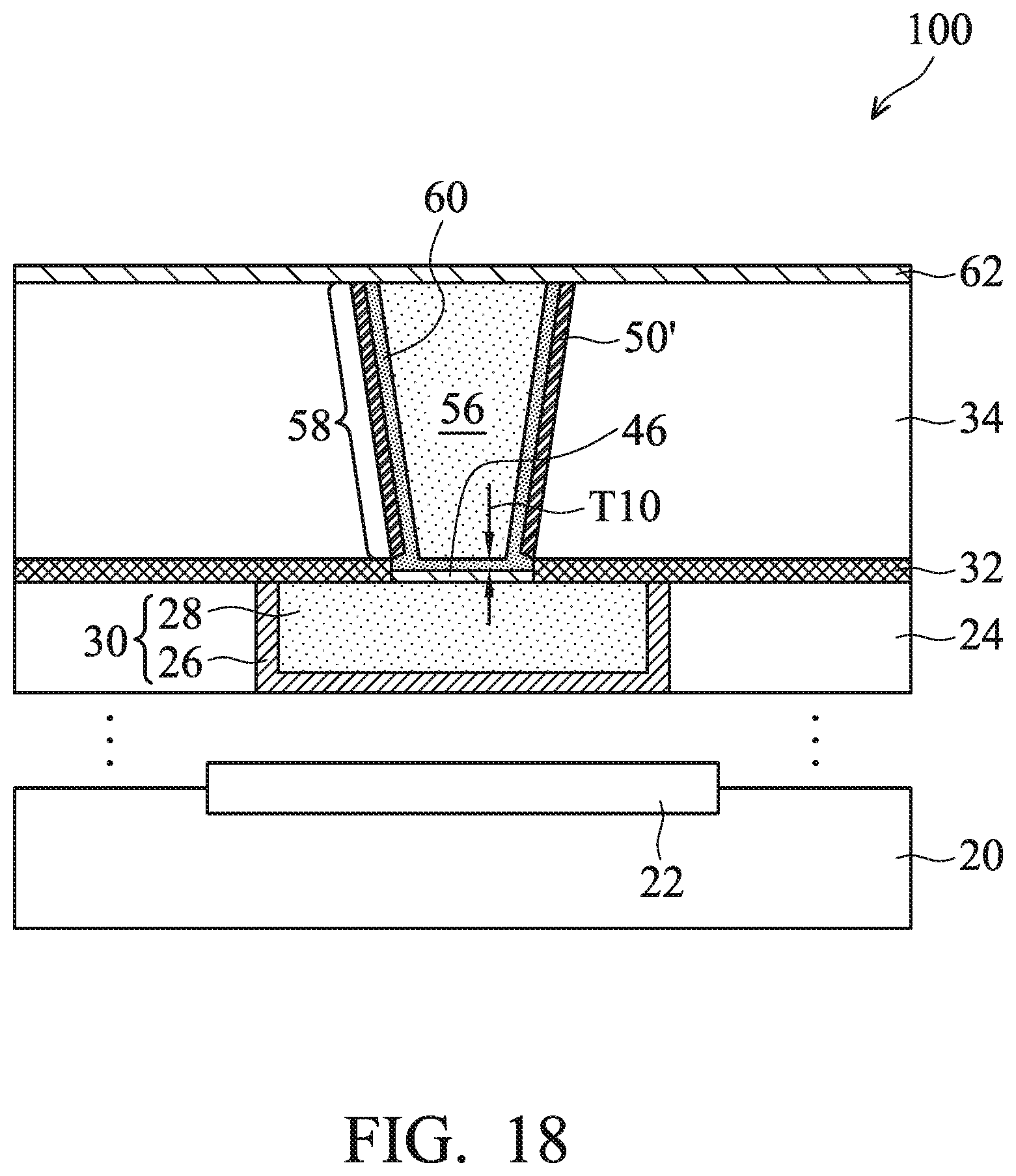 Patent US11810857 Figure 18 – Via for semiconductor device and method