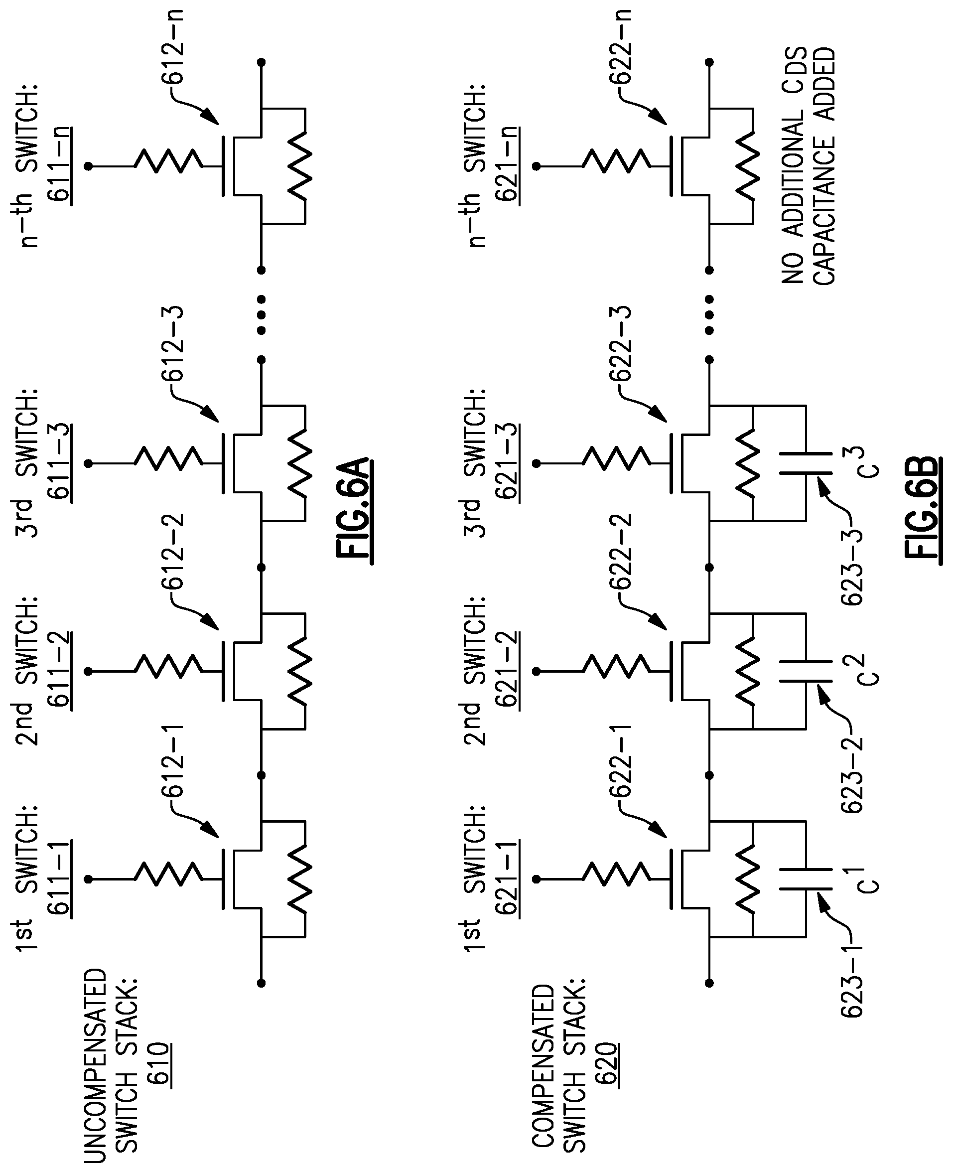 Patent US11810874 Figure 7 – Devices and methods related to voltage compensated switch stack