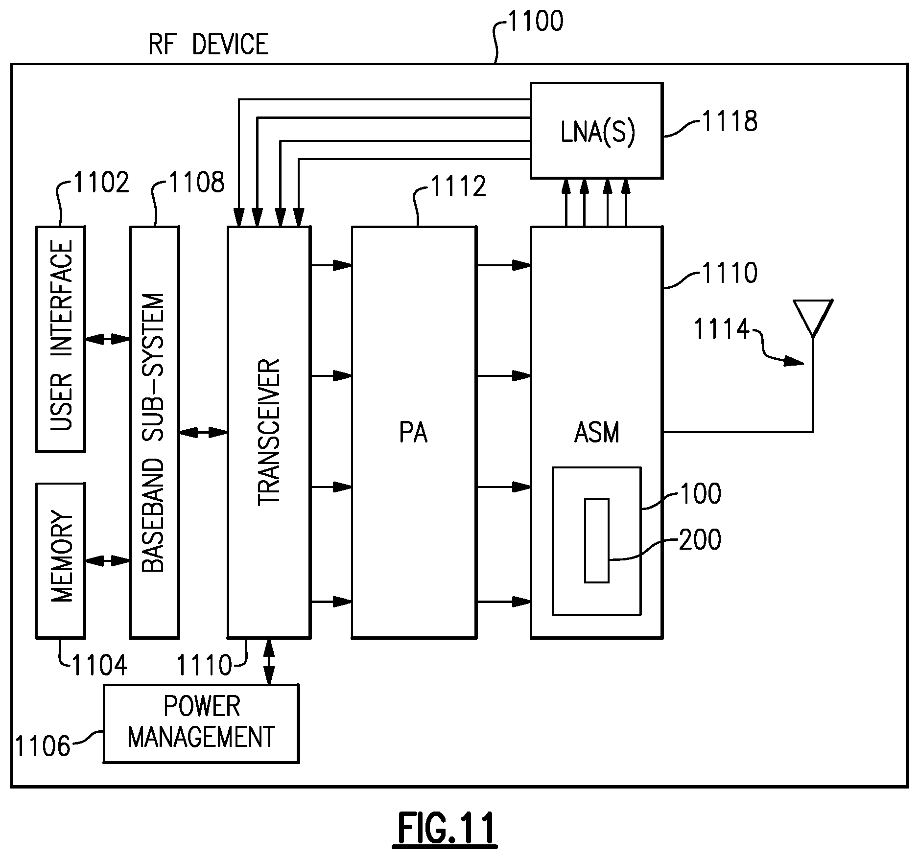Patent US11810874 Figure 12 – Devices and methods related to voltage compensated switch stack