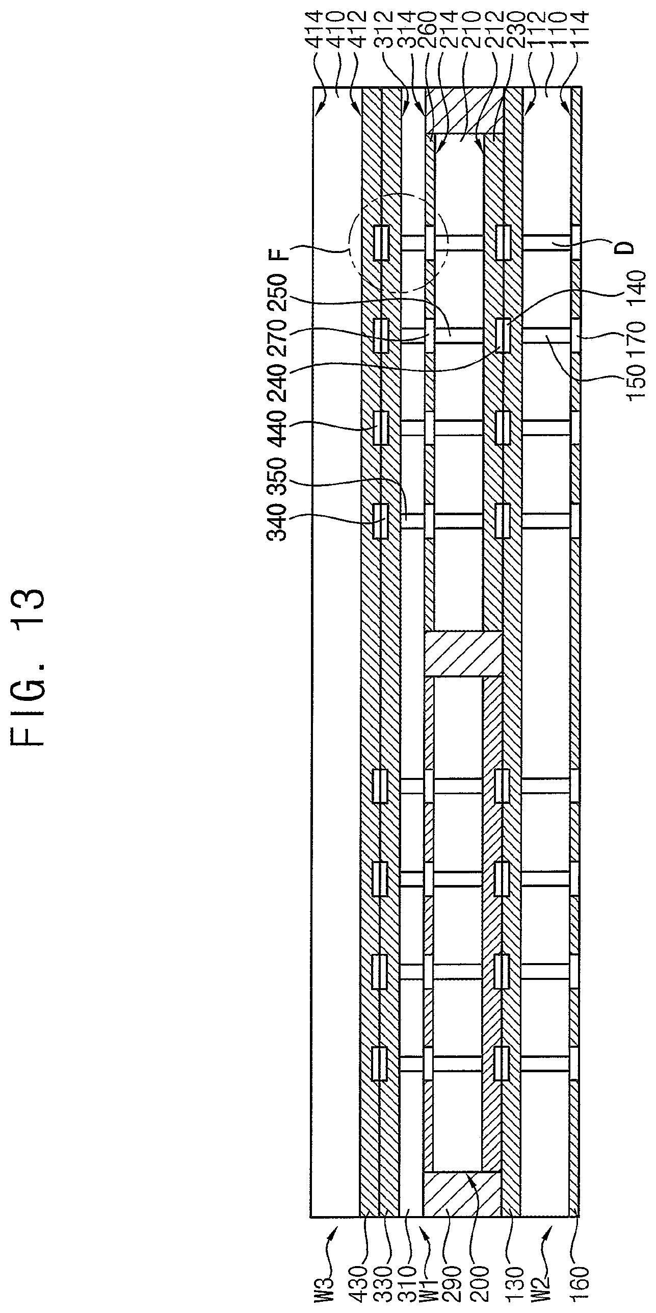 Patent US11810900 Figure 13 – Semiconductor packages stacked by wafer bonding process and methods of manufacturing the semiconductor packages
