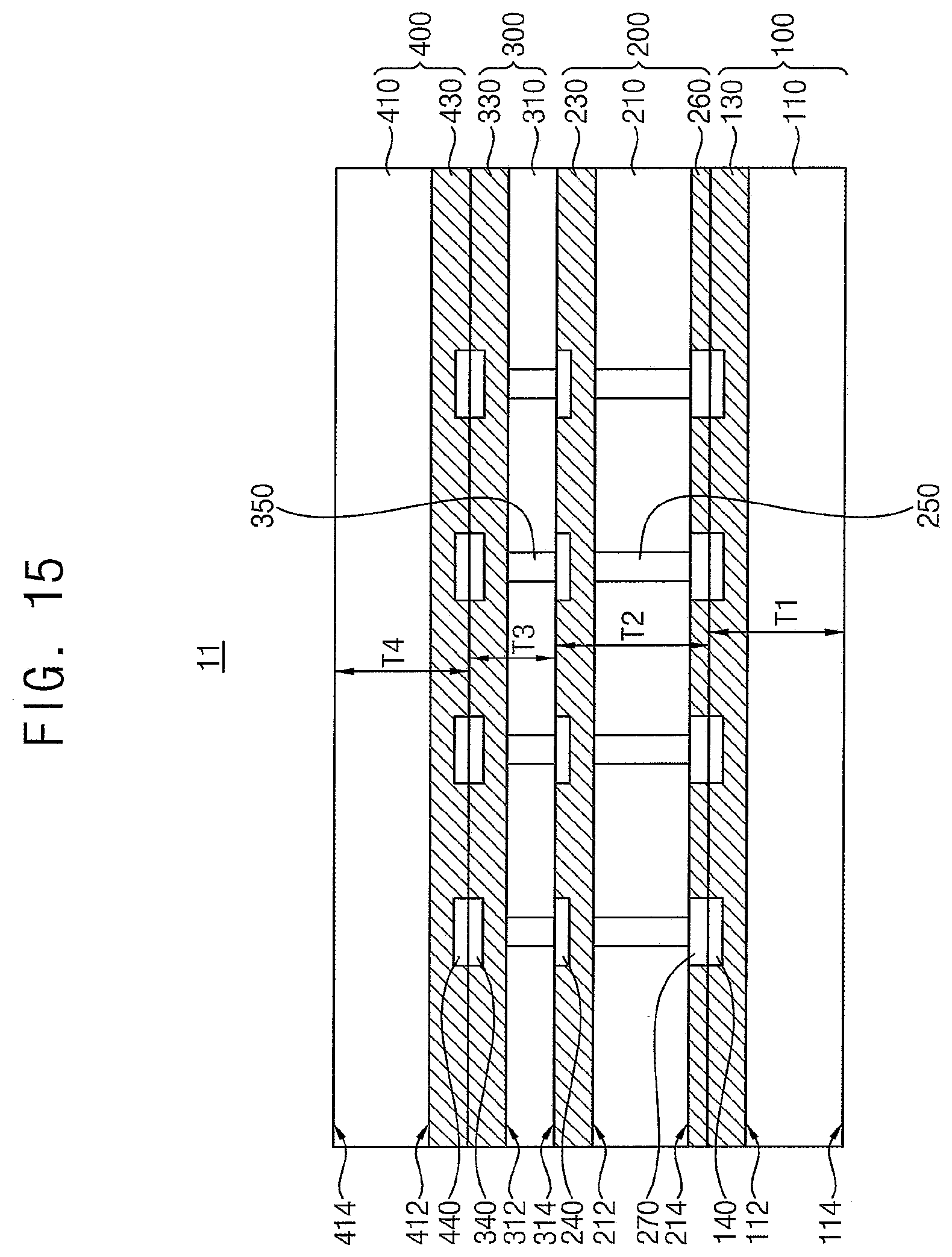 Patent US11810900 Figure 15 – Semiconductor packages stacked by wafer bonding process and methods of manufacturing the semiconductor packages
