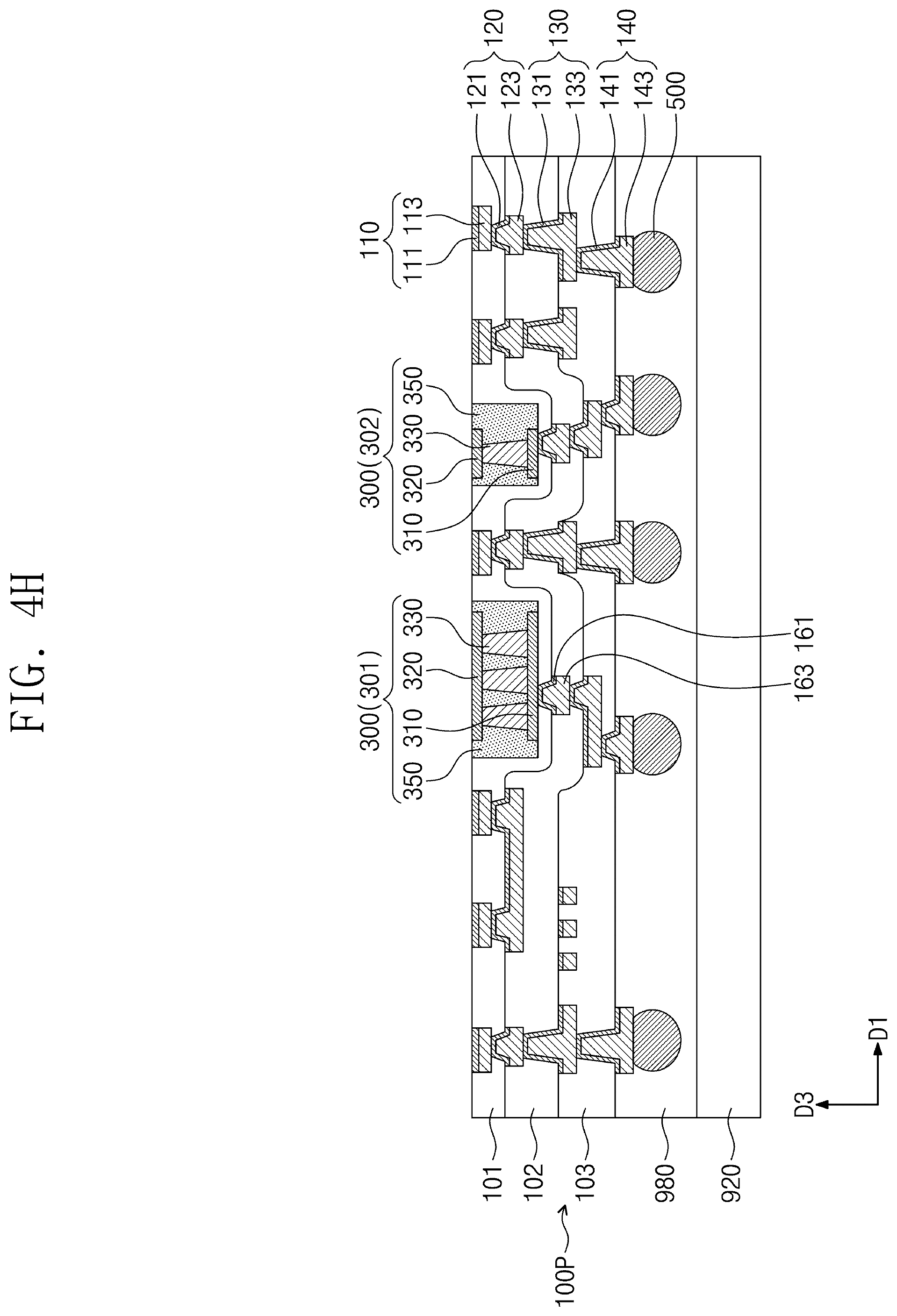 Patent US11810915 Figure 13 – Semiconductor package with redistribution substrate having embedded passive device