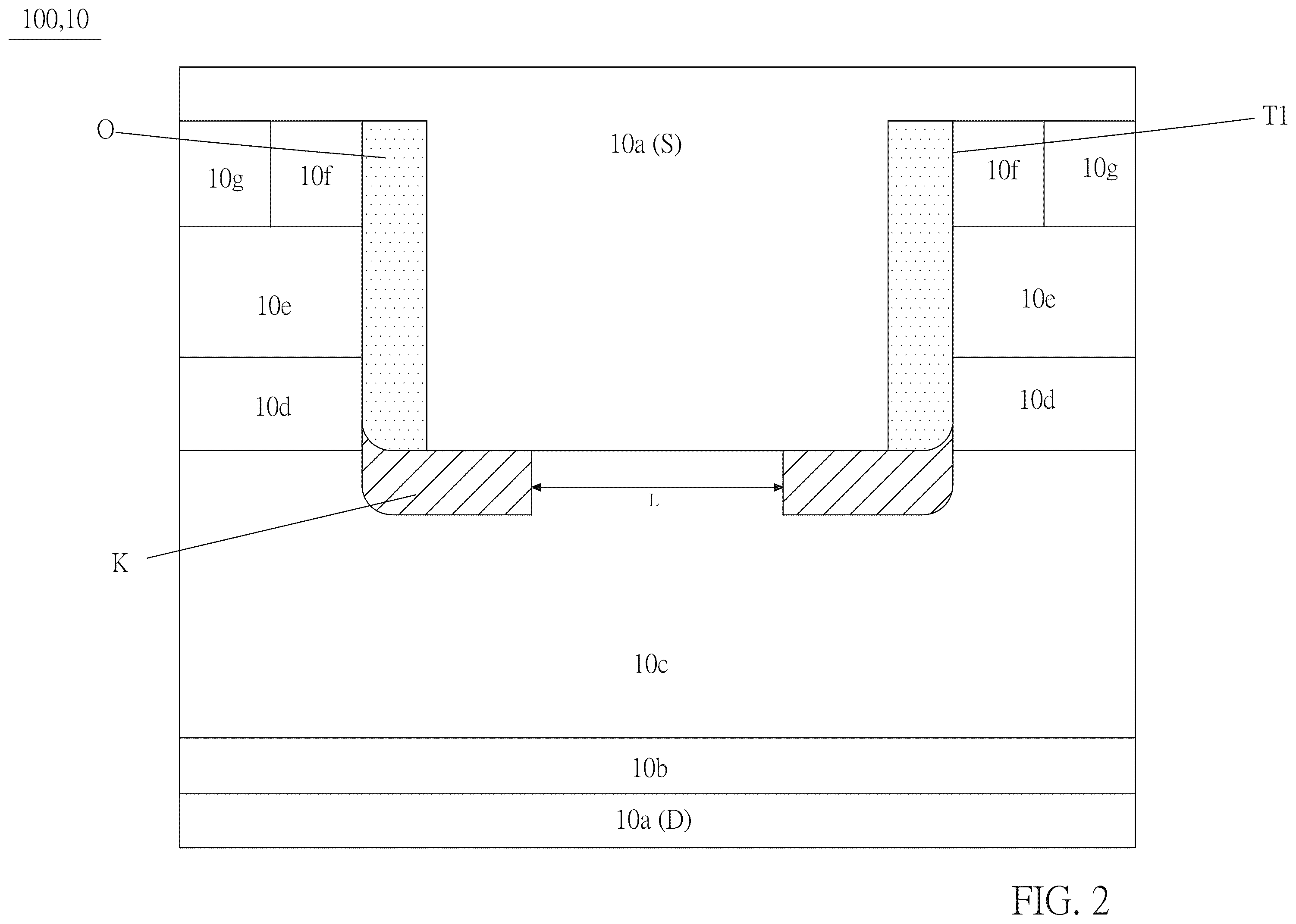 Patent US11810974 Figure 2 – Semiconductor structure with trench junction barrier schottky (TJBS) diode