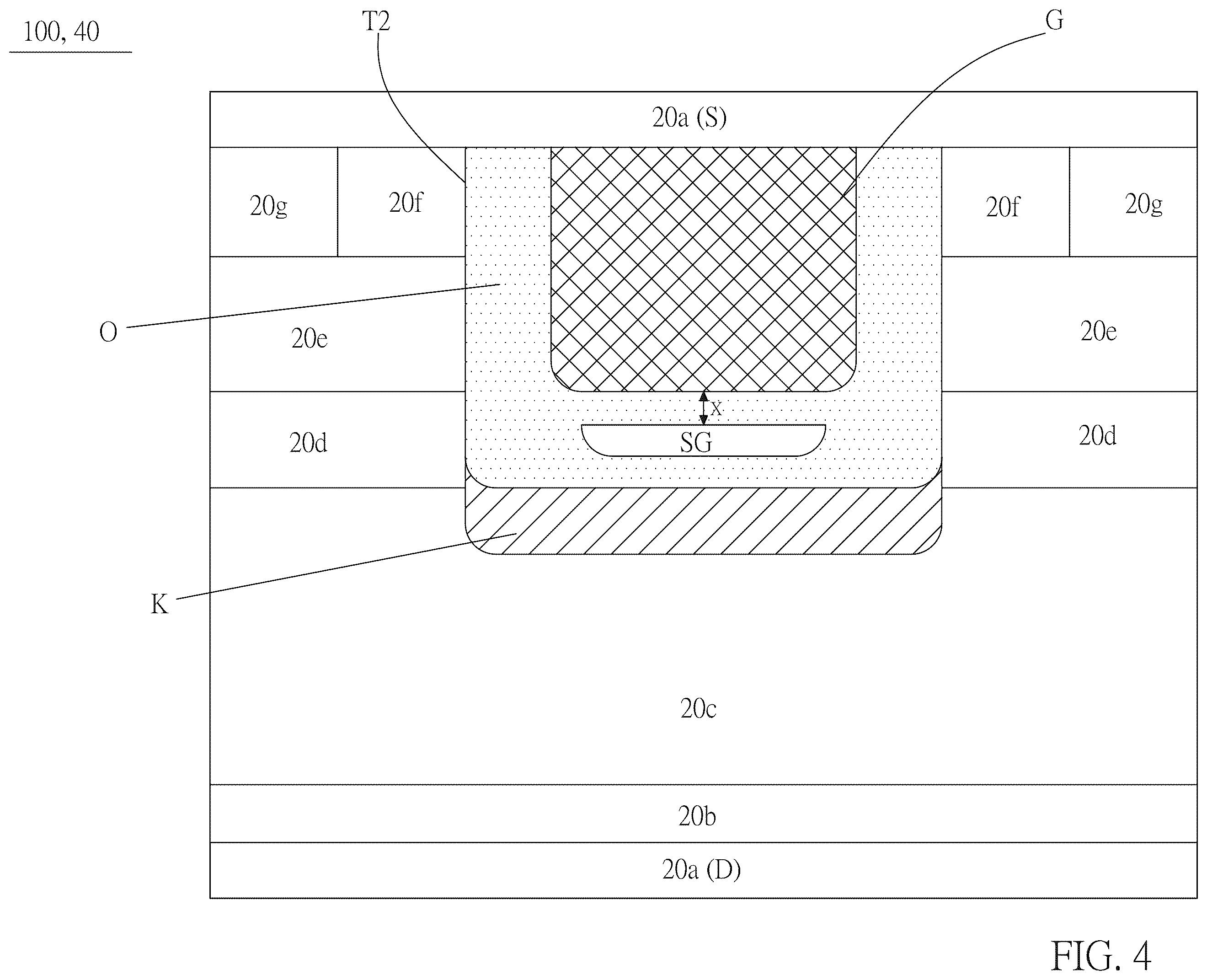Patent US11810974 Figure 4 – Semiconductor structure with trench junction barrier schottky (TJBS) diode