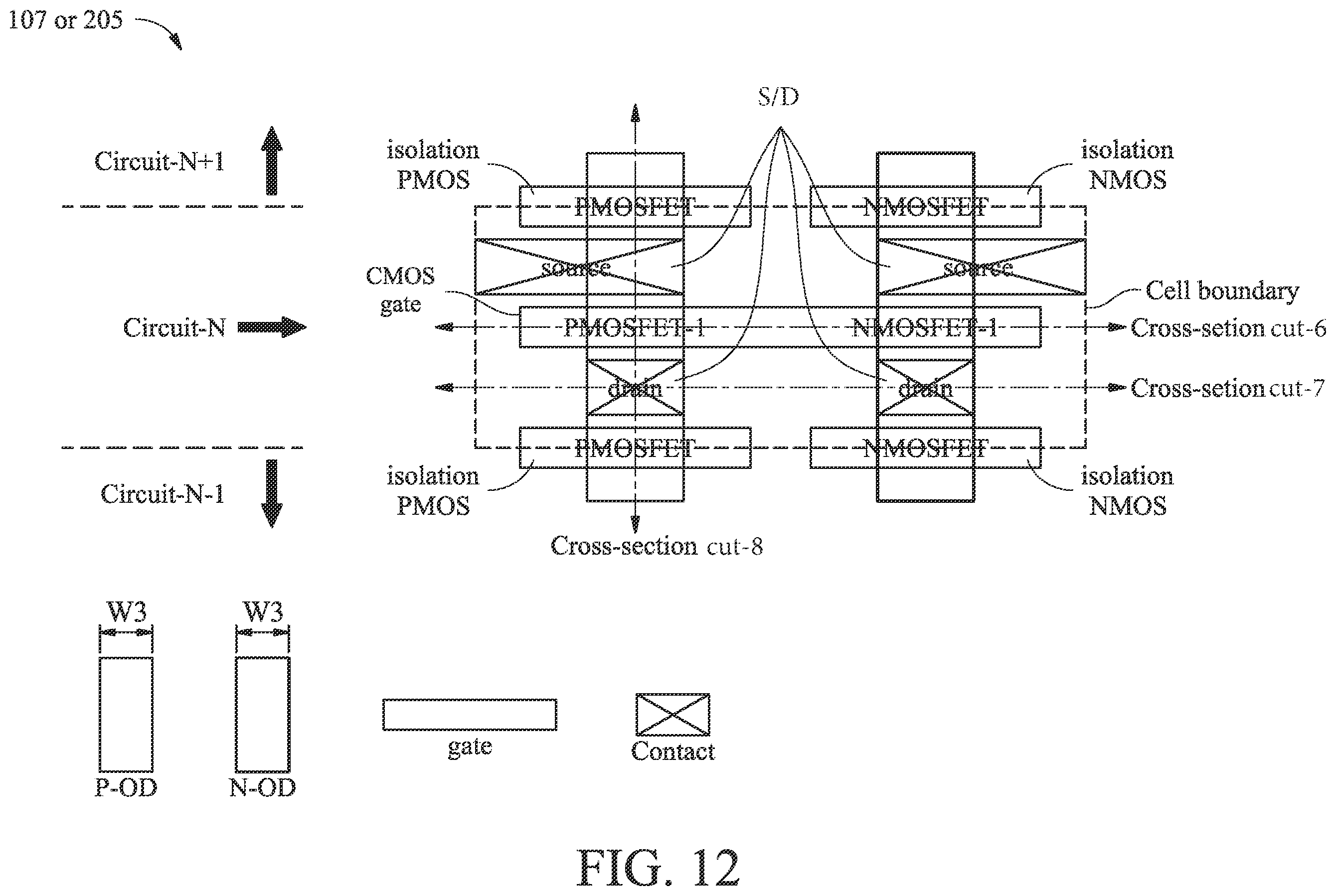 Patent US11810981 Figure 12 – Semiconductor structure having both gate-all-around devices and planar devices