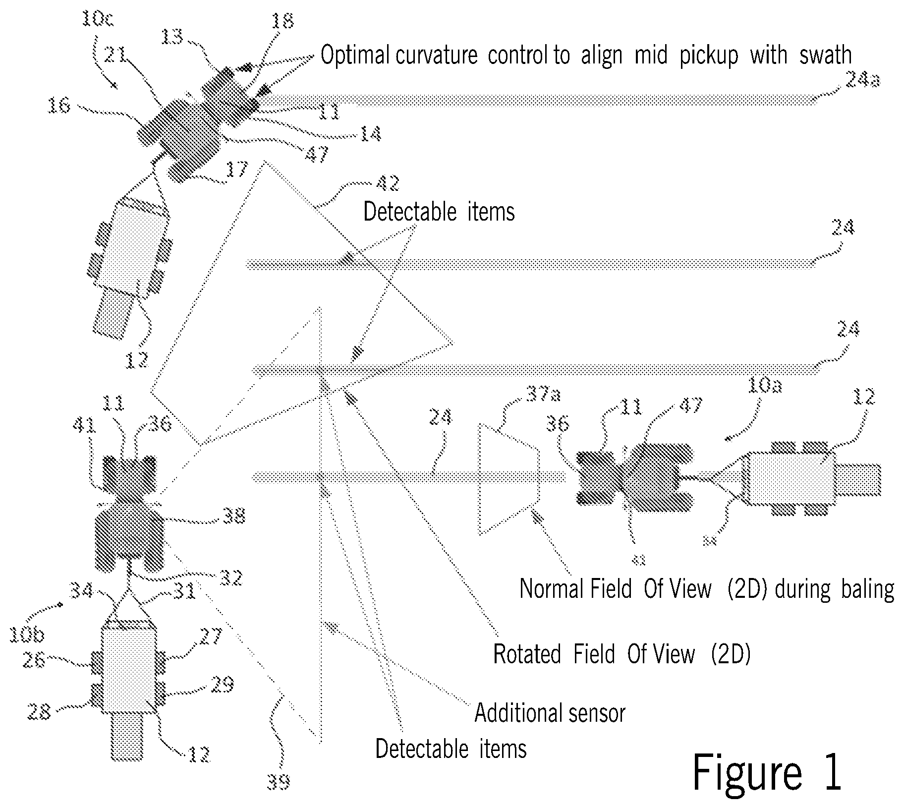 Patent US11812680 Figure 1 – Tractor-baler combinations