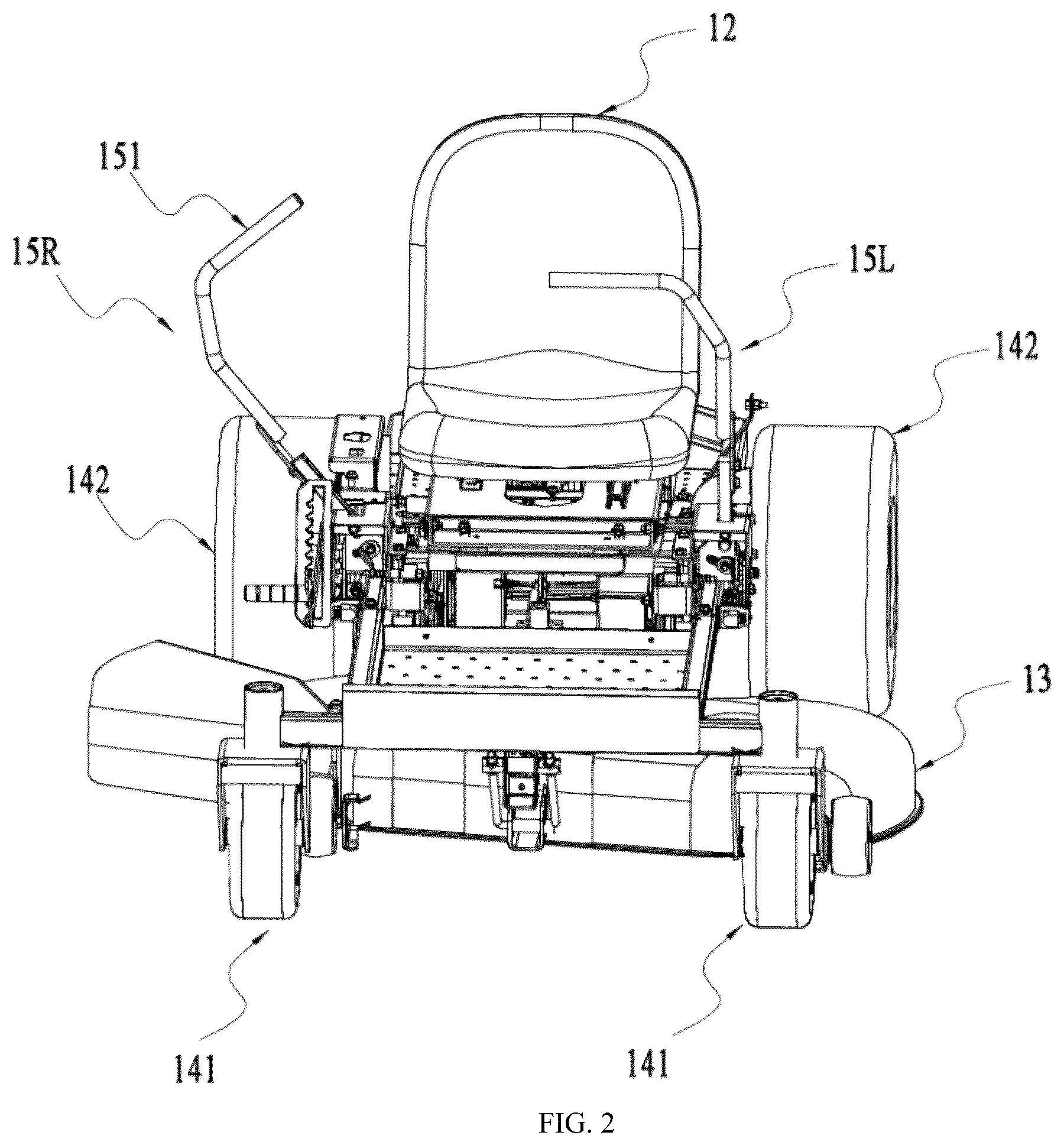 Patent US11812688 Figure 2 – Riding lawn mower and operating apparatus with position detection for the same