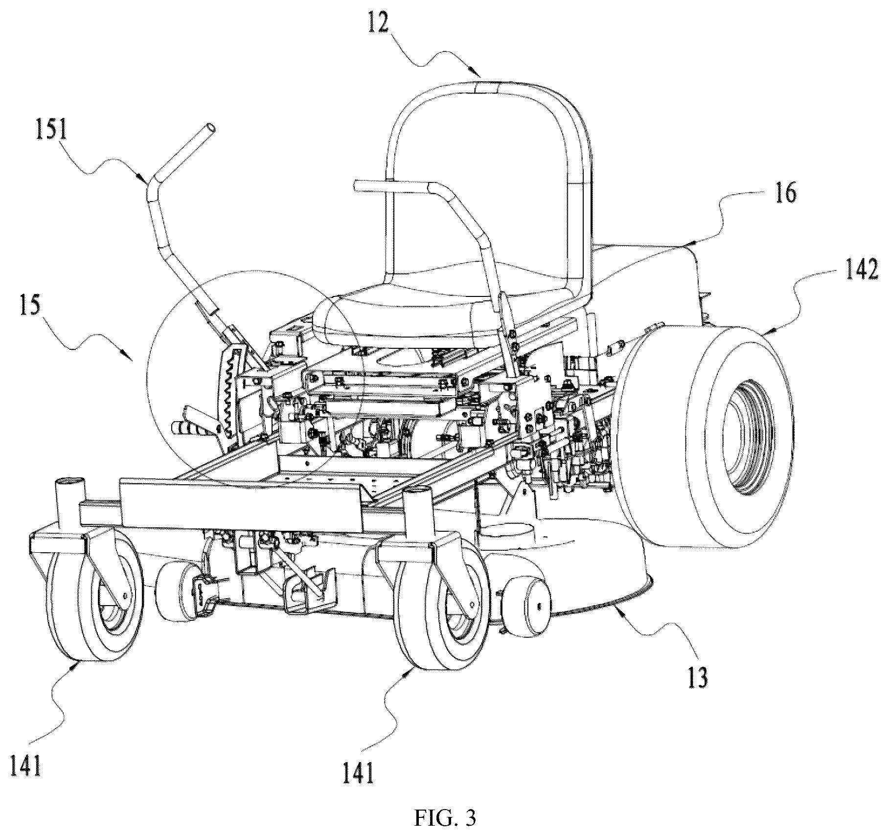 Patent US11812688 Figure 3 – Riding lawn mower and operating apparatus with position detection for the same