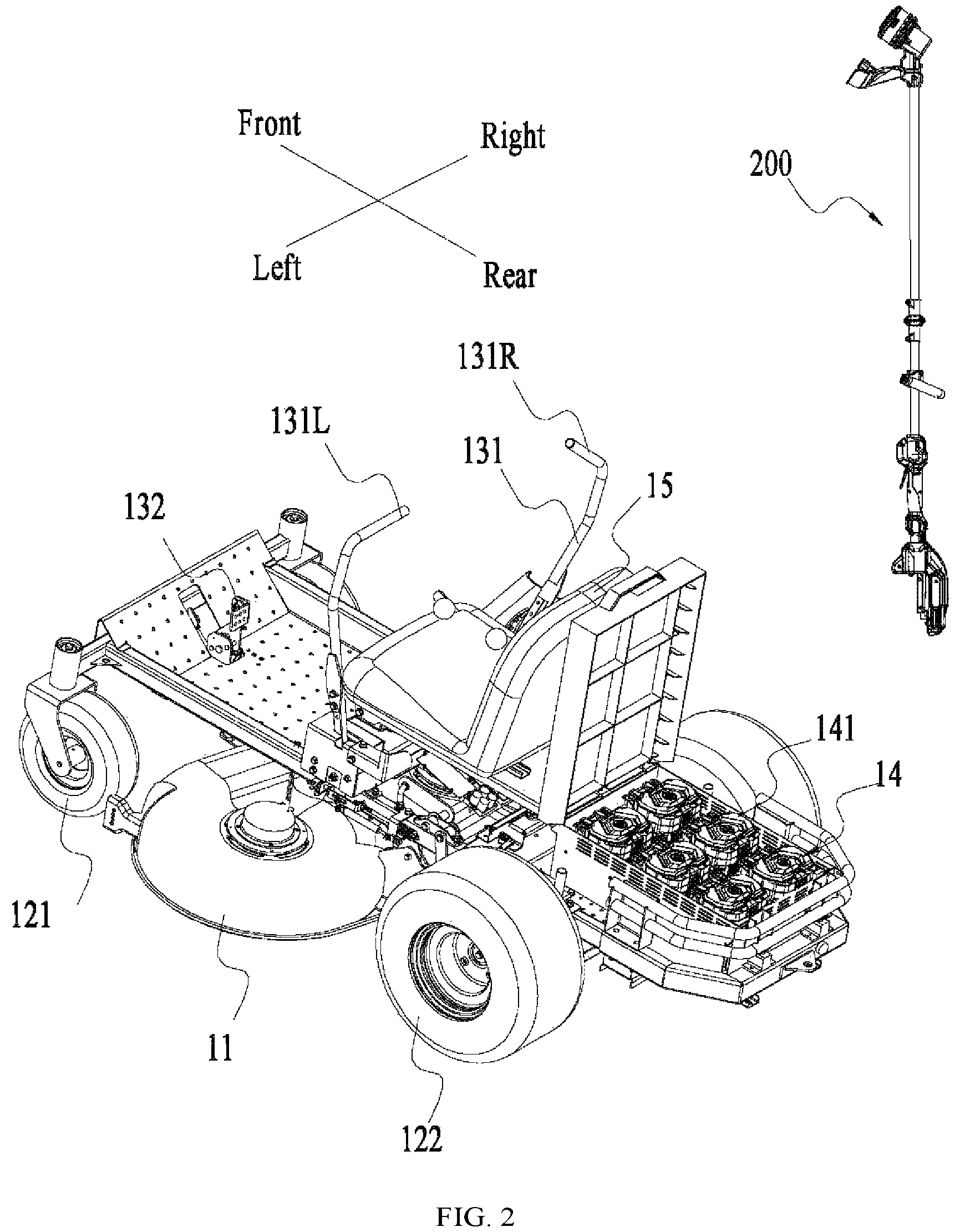 Patent US11812689 Figure 2 – Riding lawn mower having different starting modes