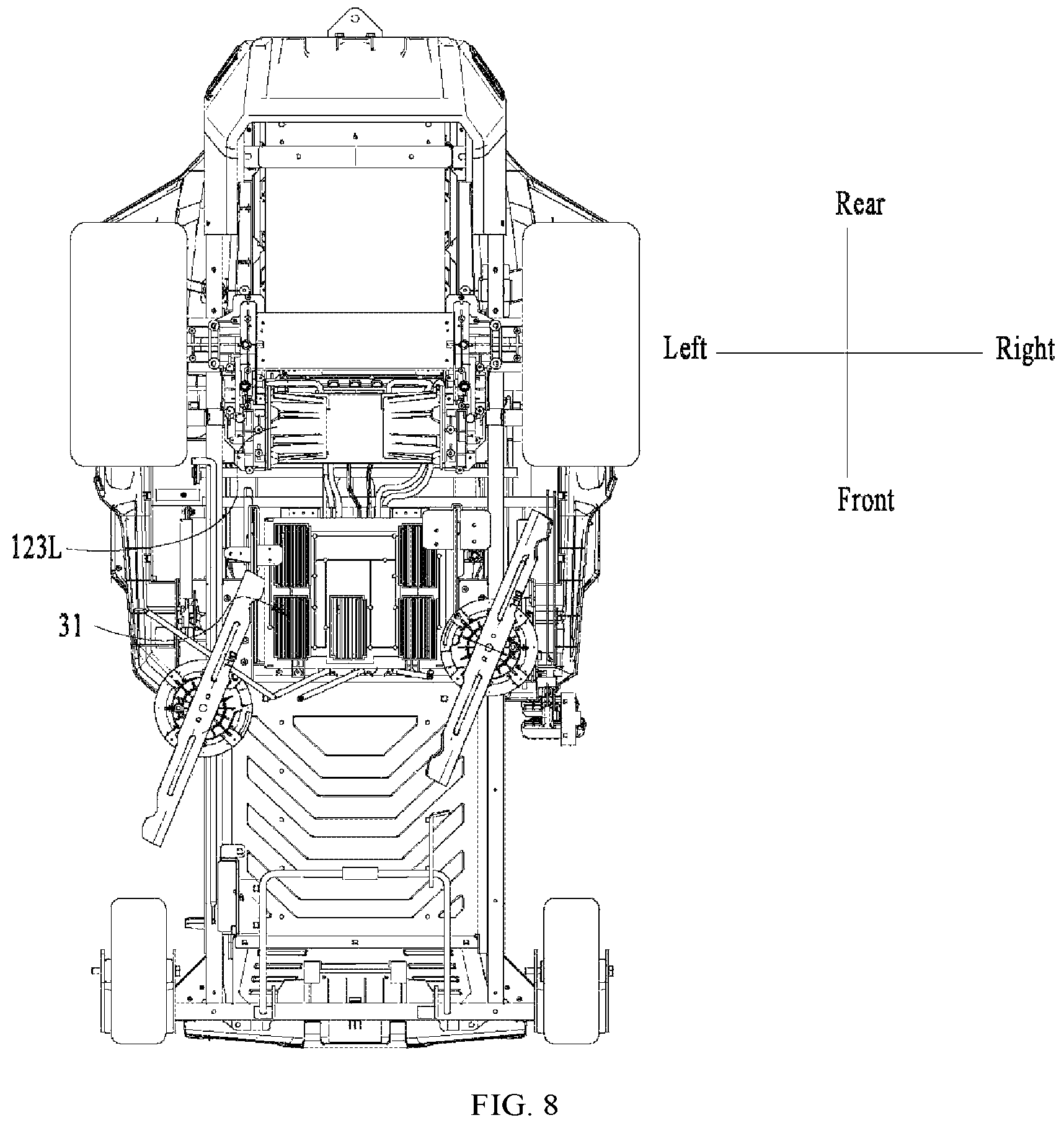 Patent US11812689 Figure 8 – Riding lawn mower having different starting modes