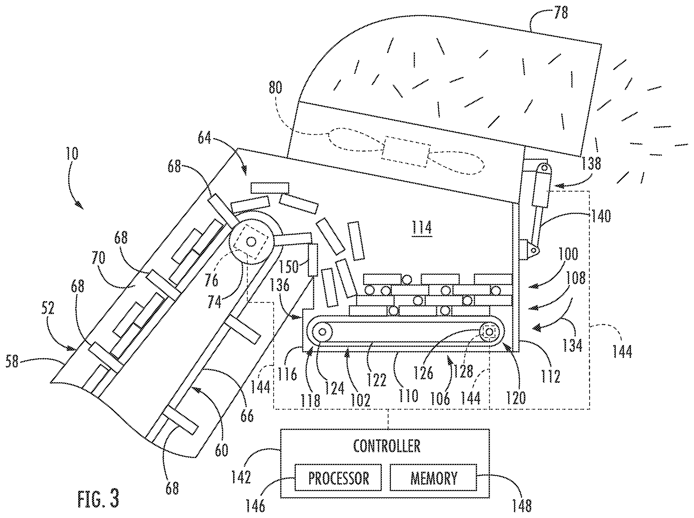 Patent US11812696 Figure 3 – Methods for operating an agricultural harvester including an elevator assembly with a storage hopper having a conveyor therein