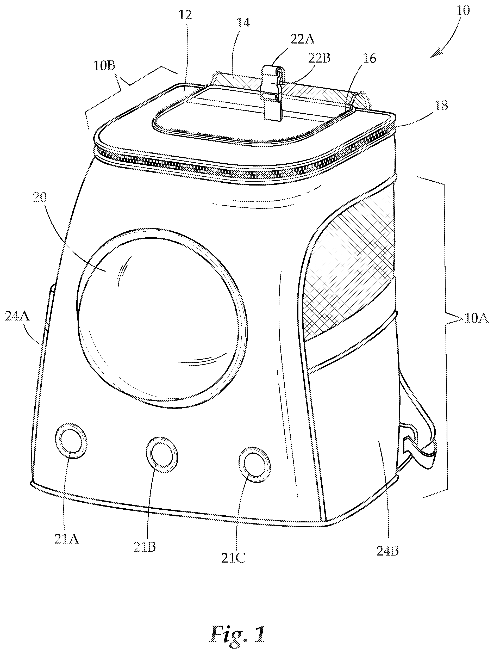 Patent US11812725 — Multipurpose animal transport system — Figure 1