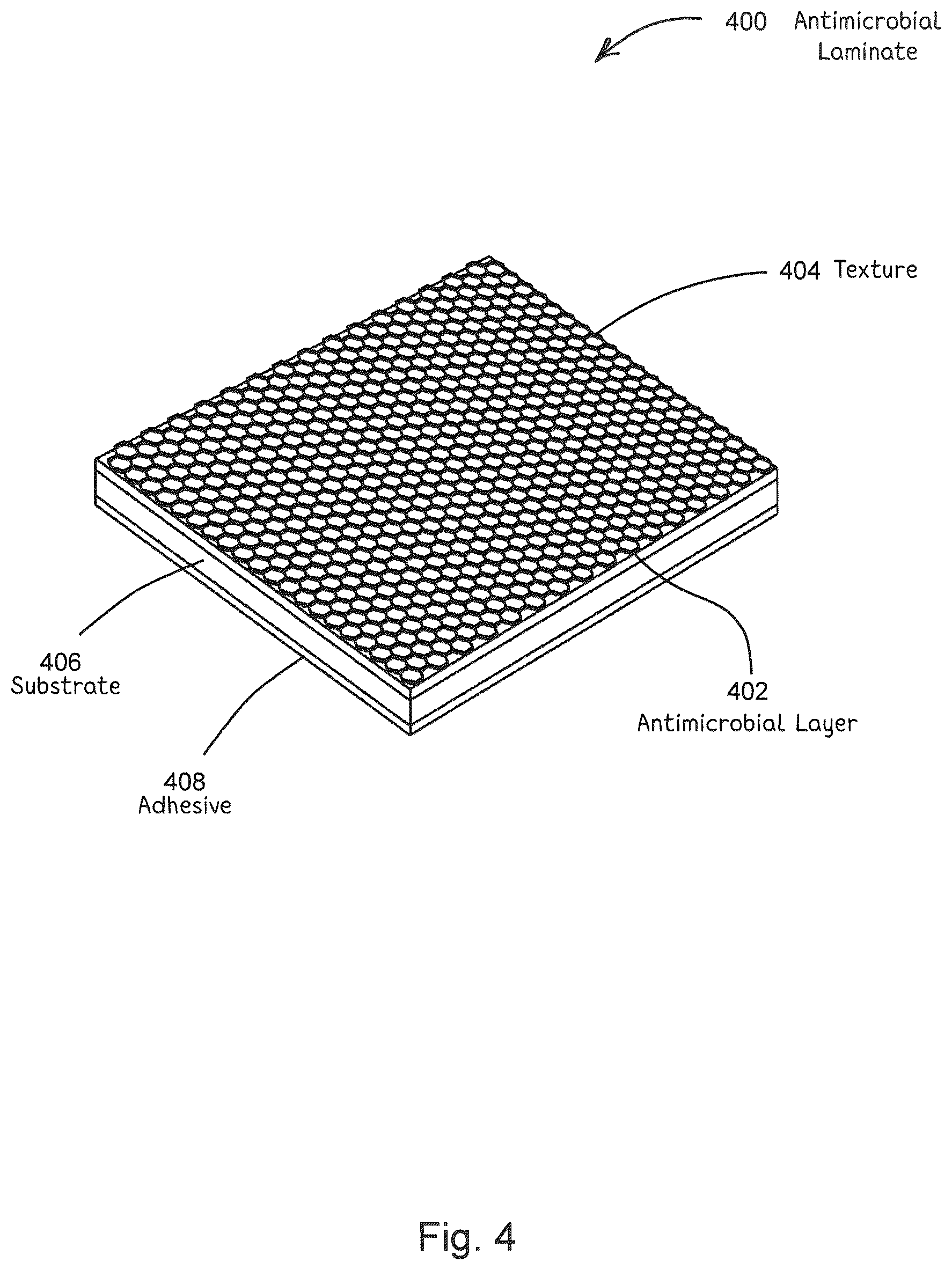 Patent US11812744 Figure 4 – Antimicrobial laminates and coatings indicating efficacy
