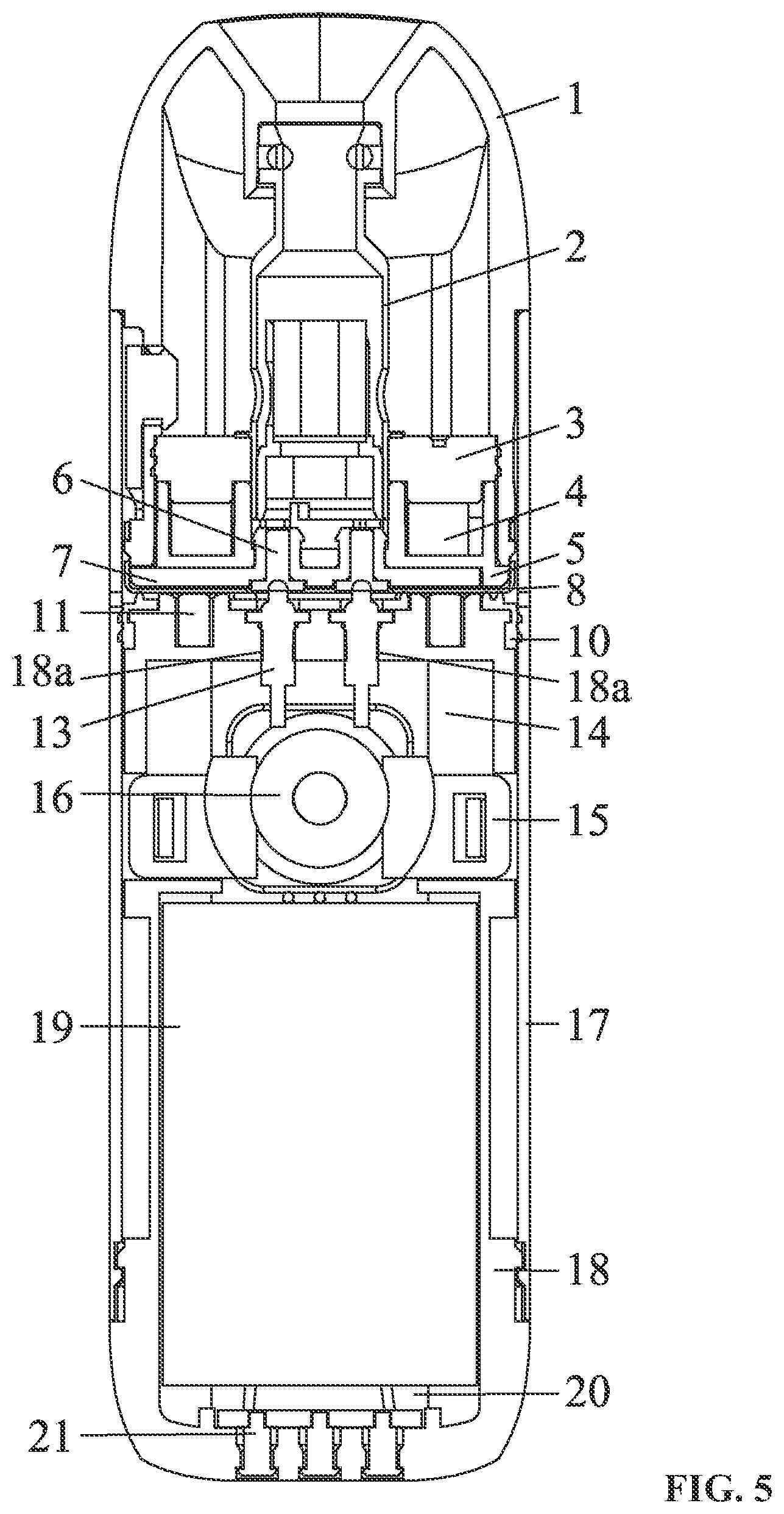 Patent US11812792 Figure 5 – Electronic cigarette having a plate with a pneumatic switch and a charging plate