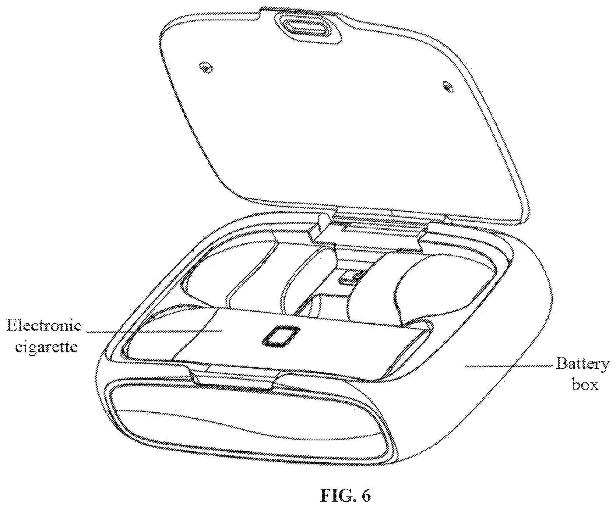 Patent US11812792 Figure 6 – Electronic cigarette having a plate with a pneumatic switch and a charging plate