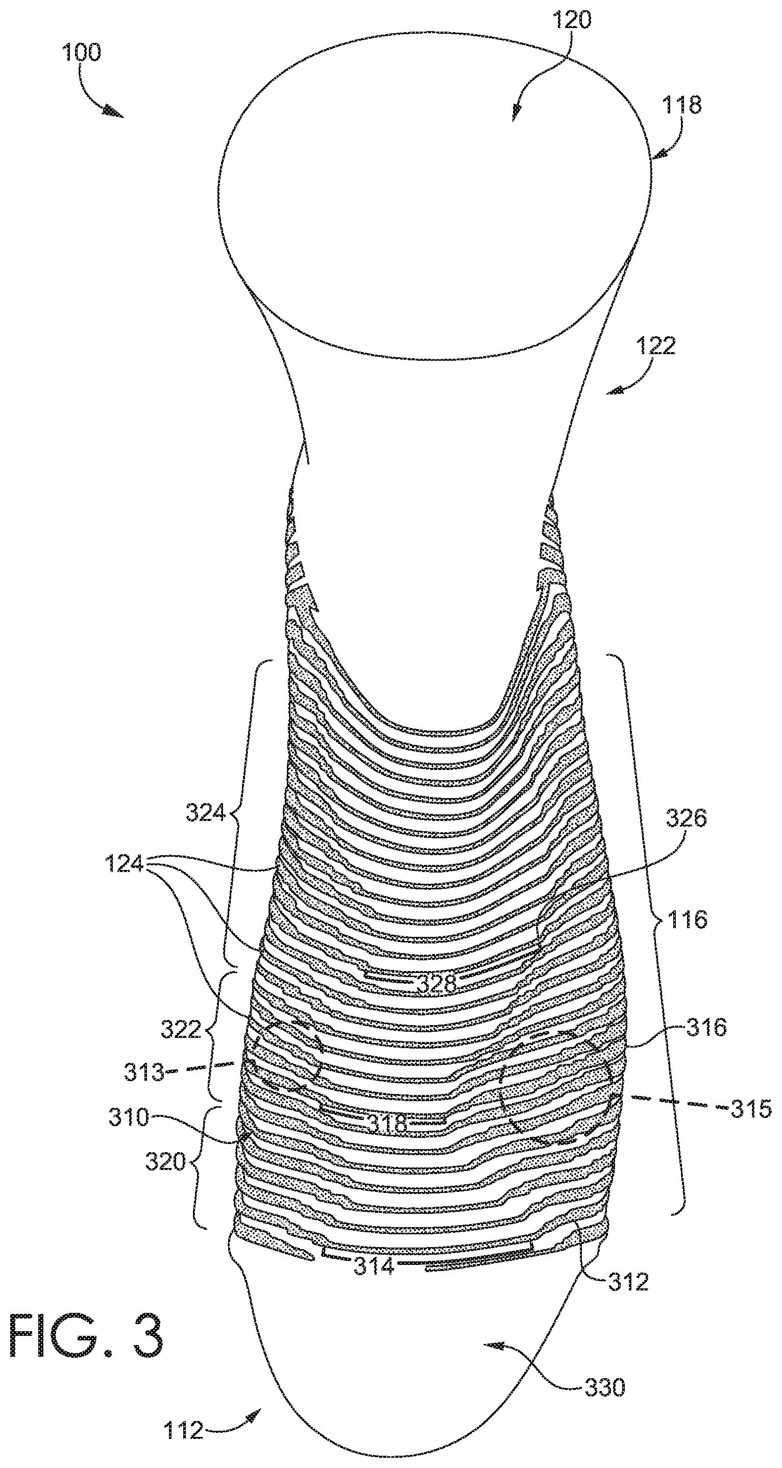 Patent US11812794 Figure 3 – Sock with integrally knit grip strips of varying widths