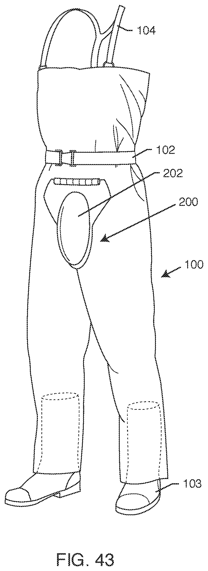 Patent US11812799 Figure 19 – Urination relief hatch for waterproof waders and foul weather gear