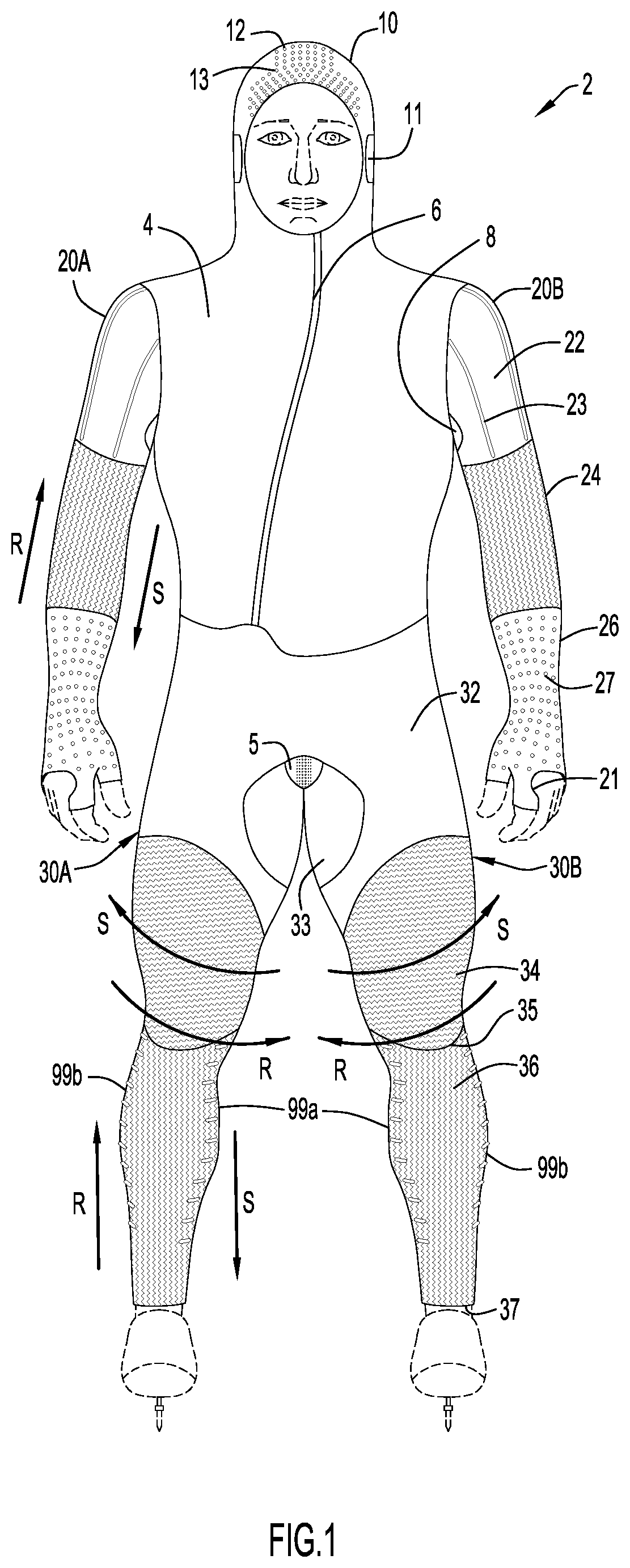 Patent US11812800 Figure 1 – Suit for athletic activities