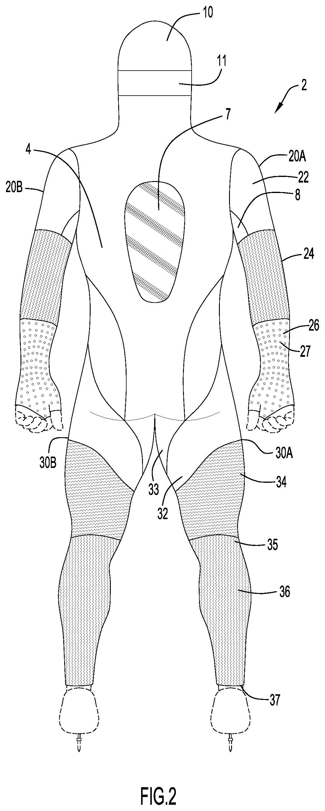 Patent US11812800 Figure 2 – Suit for athletic activities