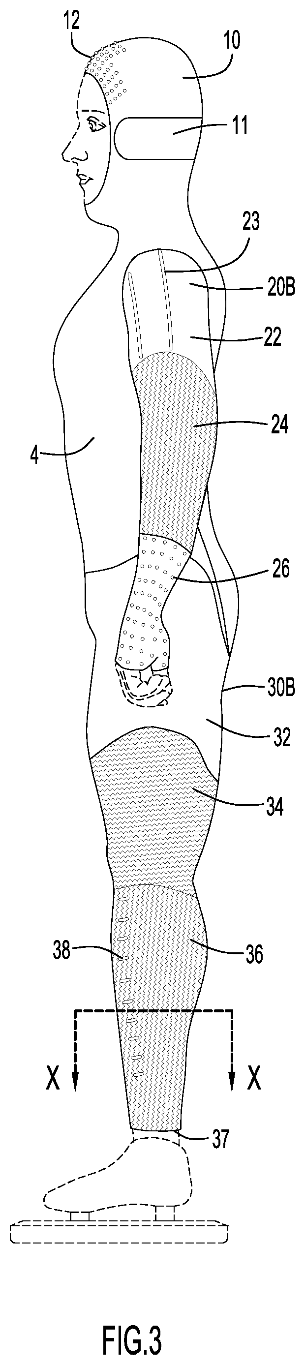 Patent US11812800 Figure 3 – Suit for athletic activities
