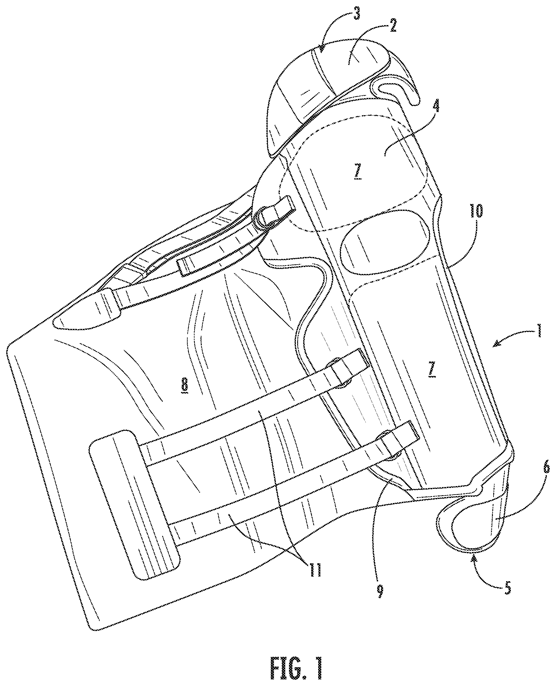 Patent US11812801 Figure 1 – Protective leg device and method