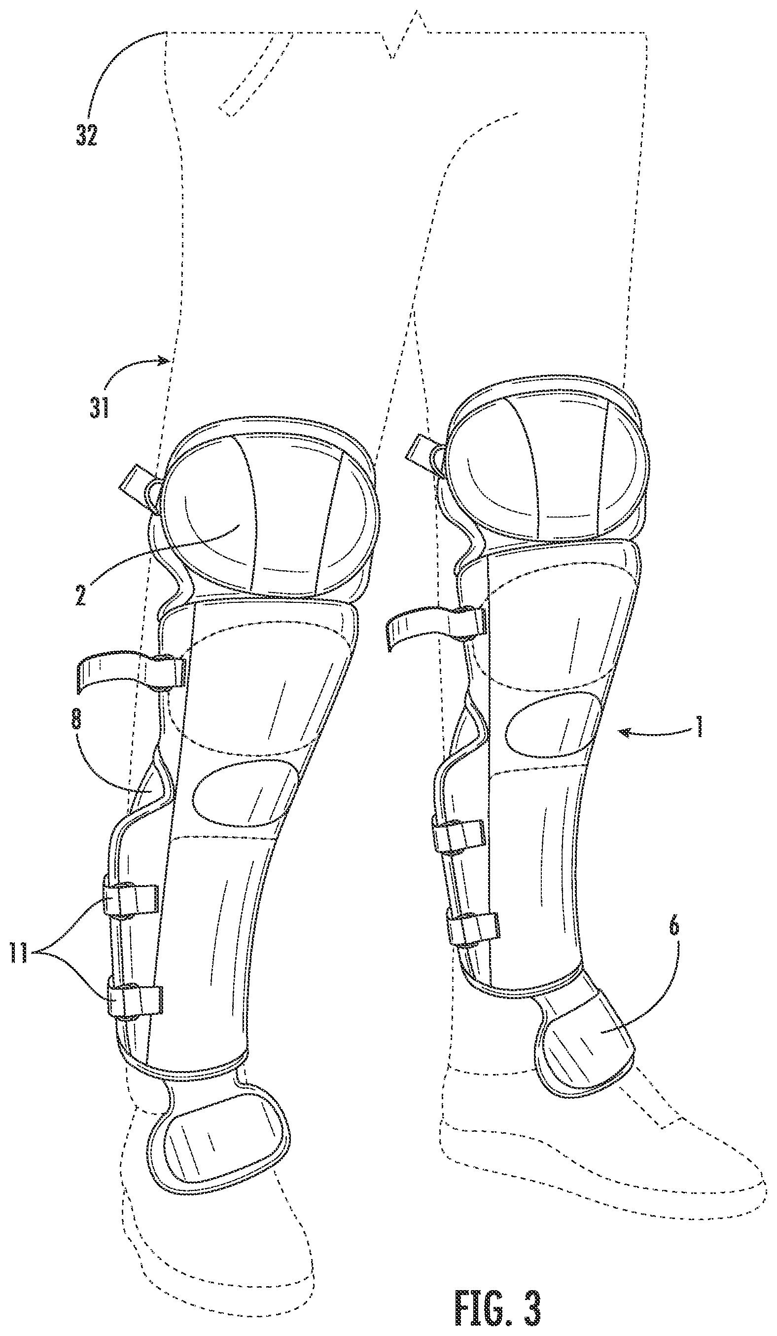 Patent US11812801 Figure 3 – Protective leg device and method