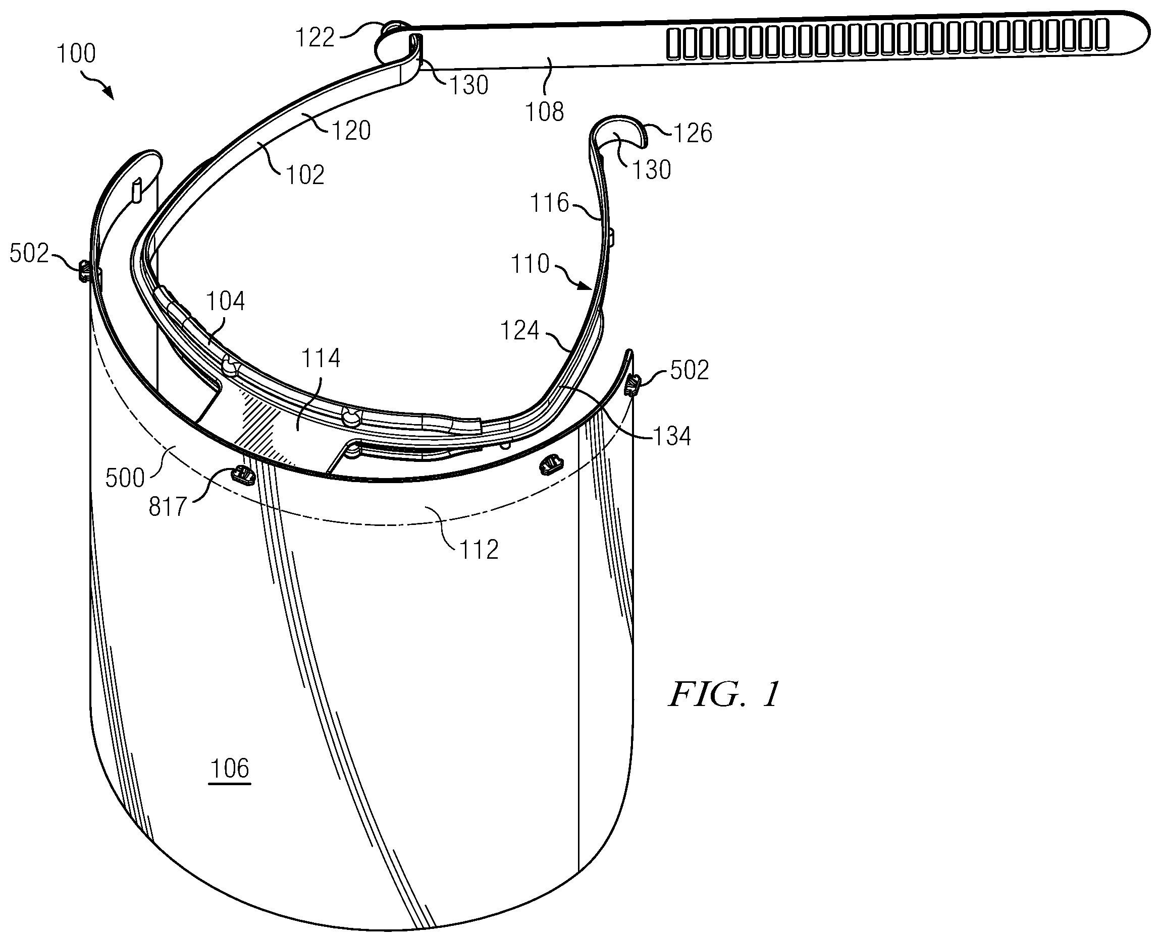 Patent US11812803 Figure 1 – Face shield