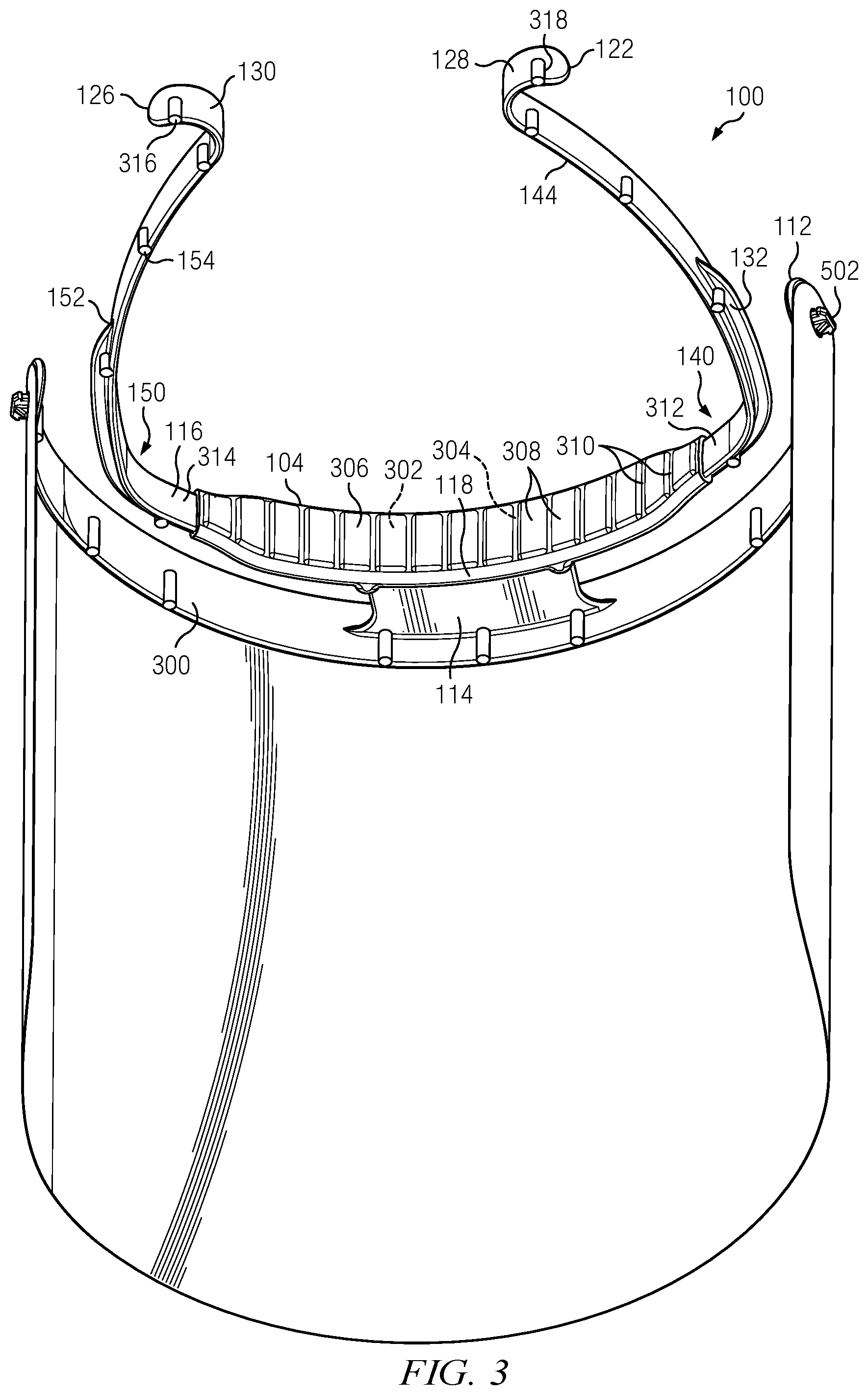 Patent US11812803 Figure 3 – Face shield