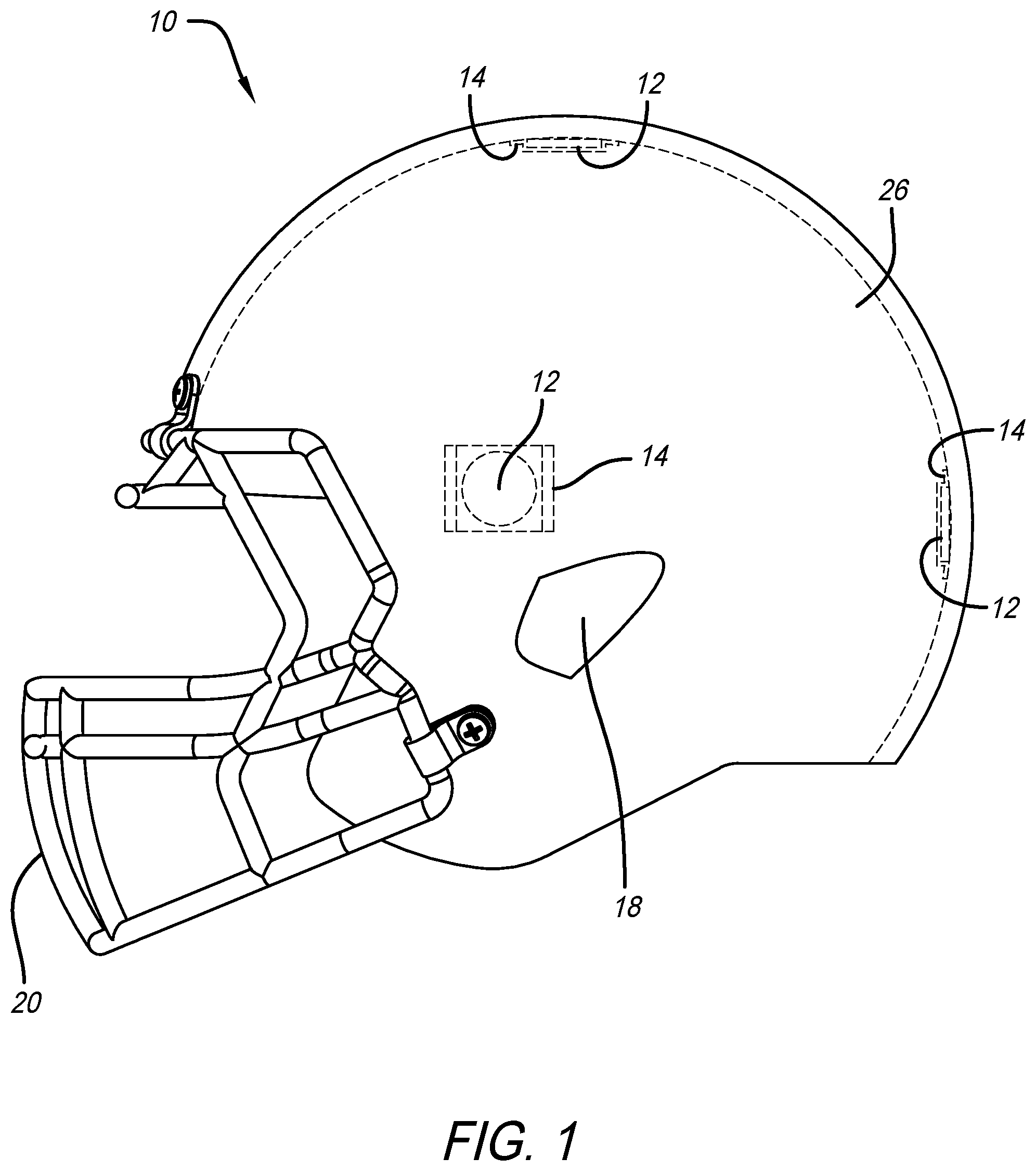 Patent US11812808 Figure 1 – Helmet including impact and health data sensing system