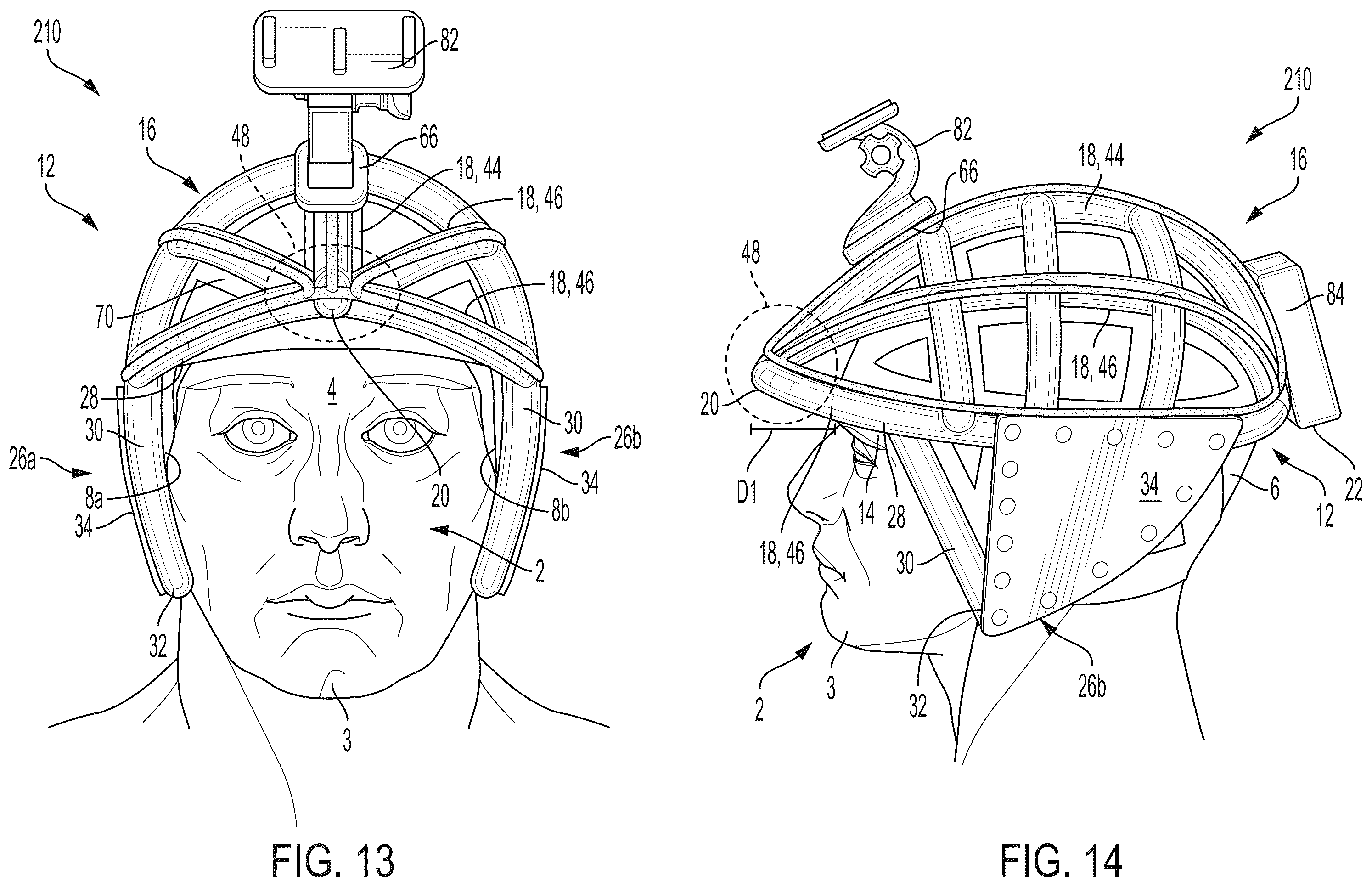 Patent US11812809 Figure 8 – Helmet with extended portions configured to protect squamous temporal bones of a wearer