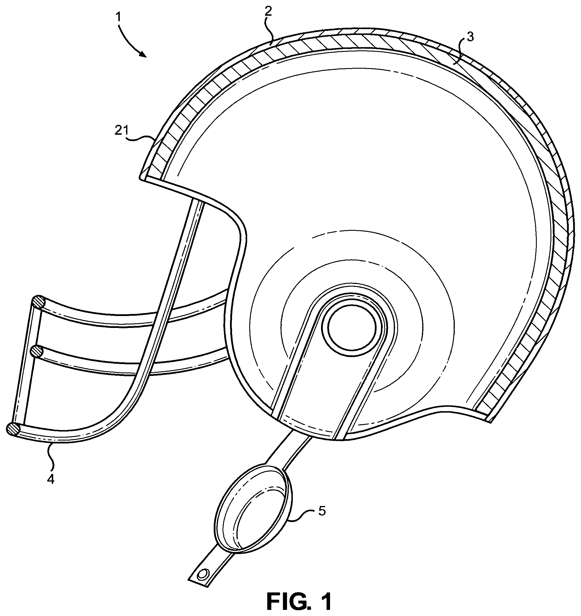 Patent US11812811 Figure 1 – Energy diverting football helmet