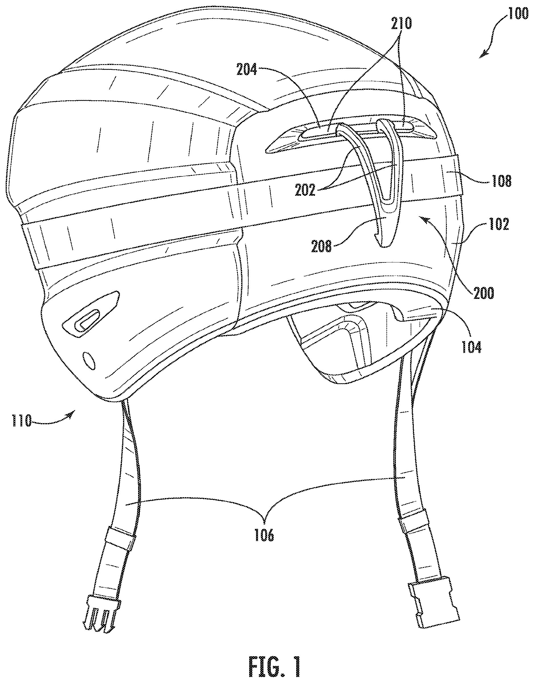 Patent US11812812 Figure 1 – Helmet goggle strap holder