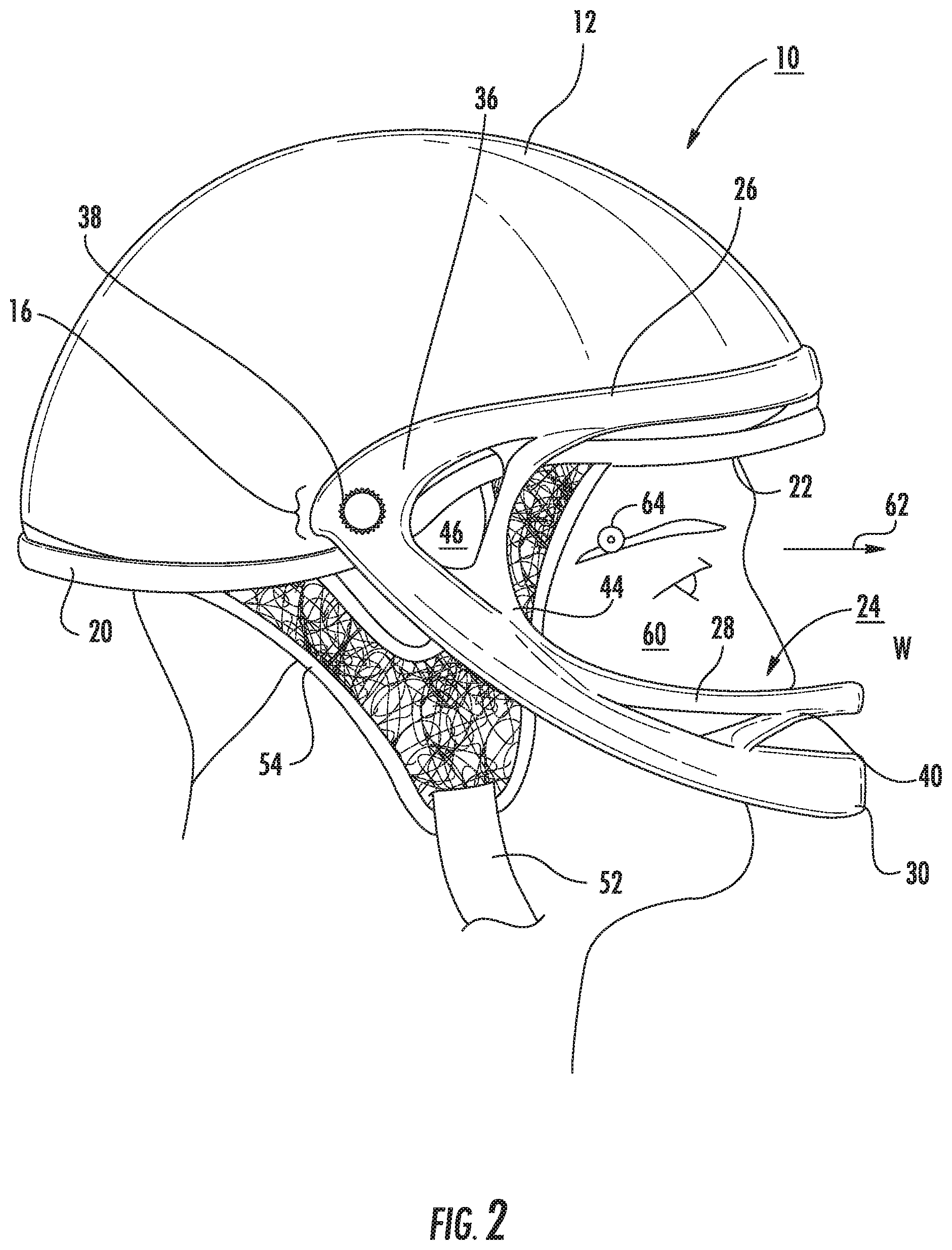 Patent US11812813 Figure 2 – Demi-helmet and mask combination providing facial impact protection and entirely unobstructed views in both forward and peripheral directions, and associated methods