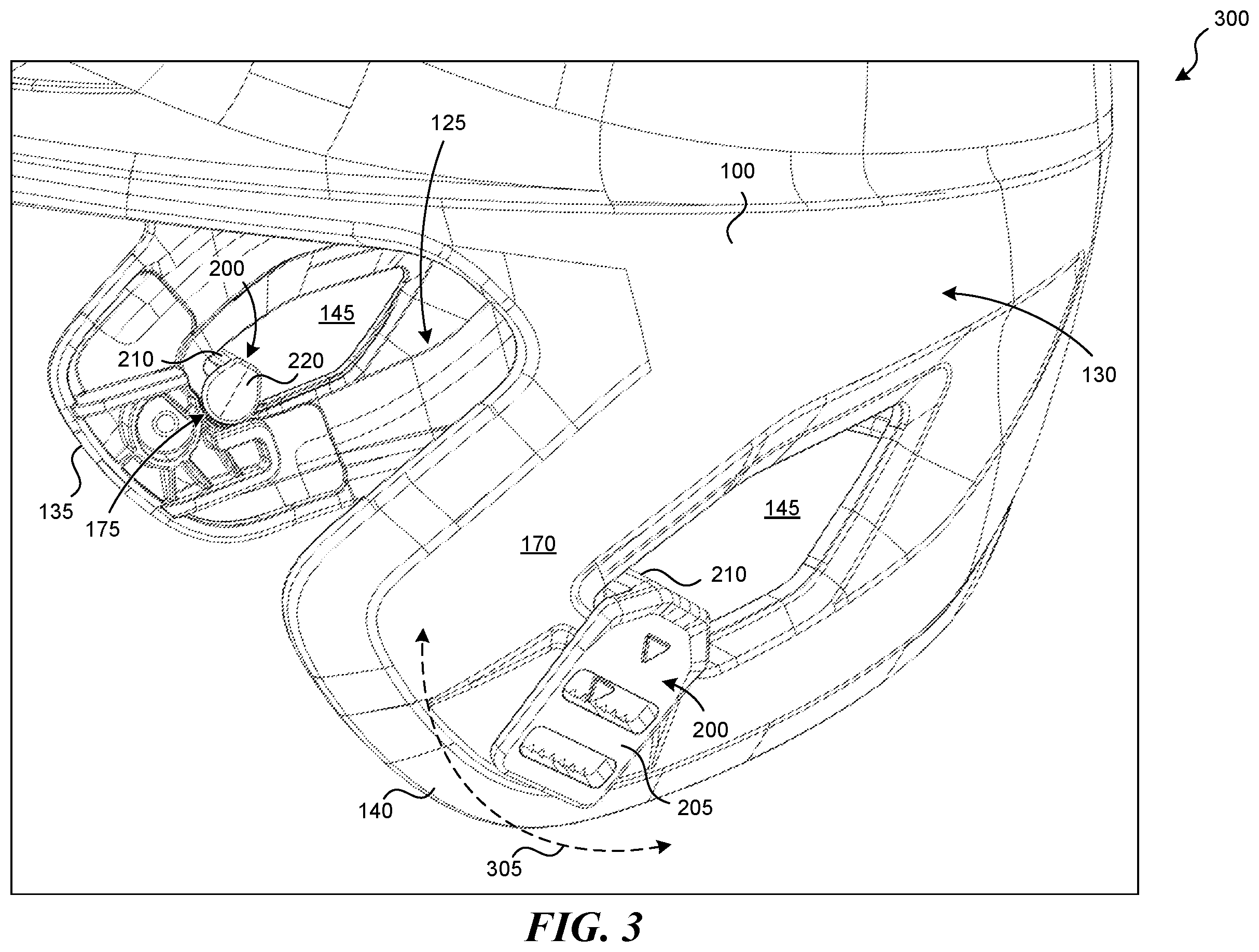 Patent US11812814 Figure 3 – Attachment features for batting helmets