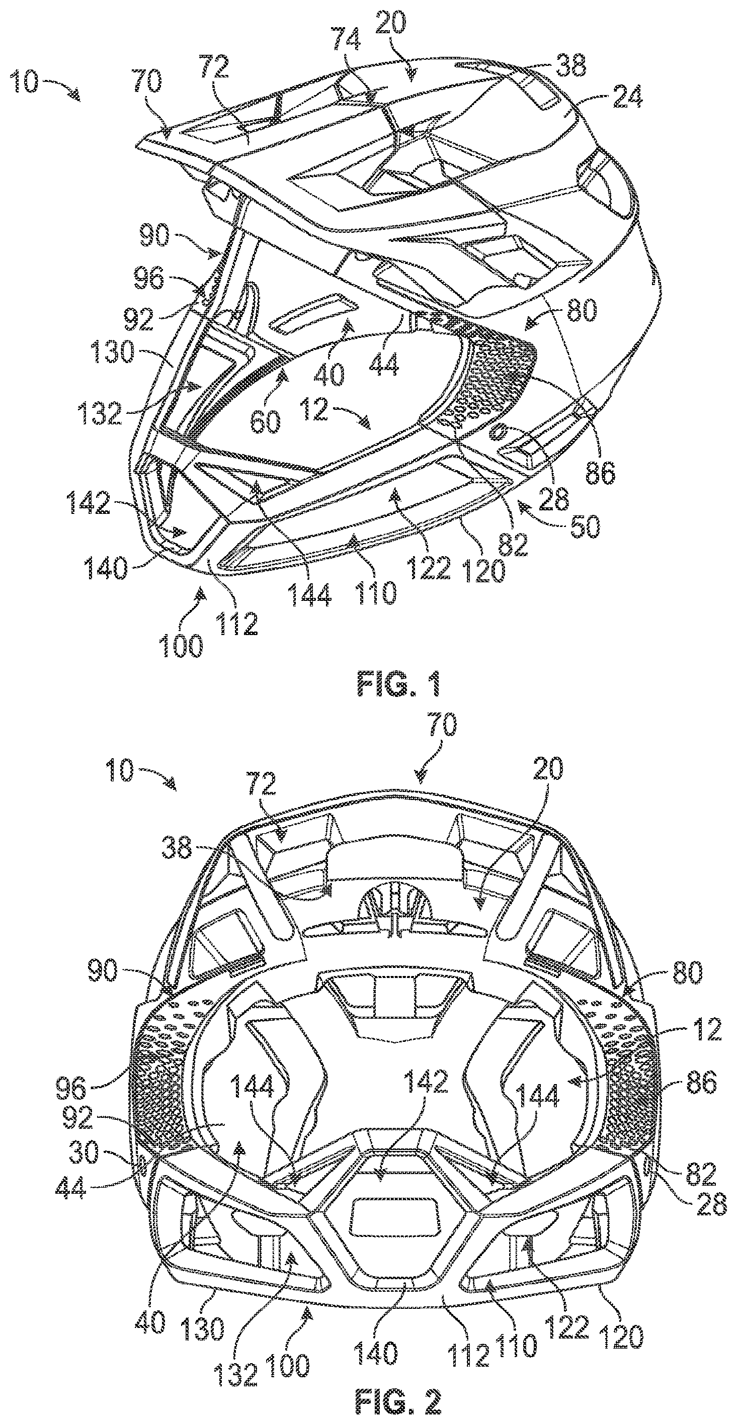 Patent US11812815 Figure 1 – In-molded helmet chinbar