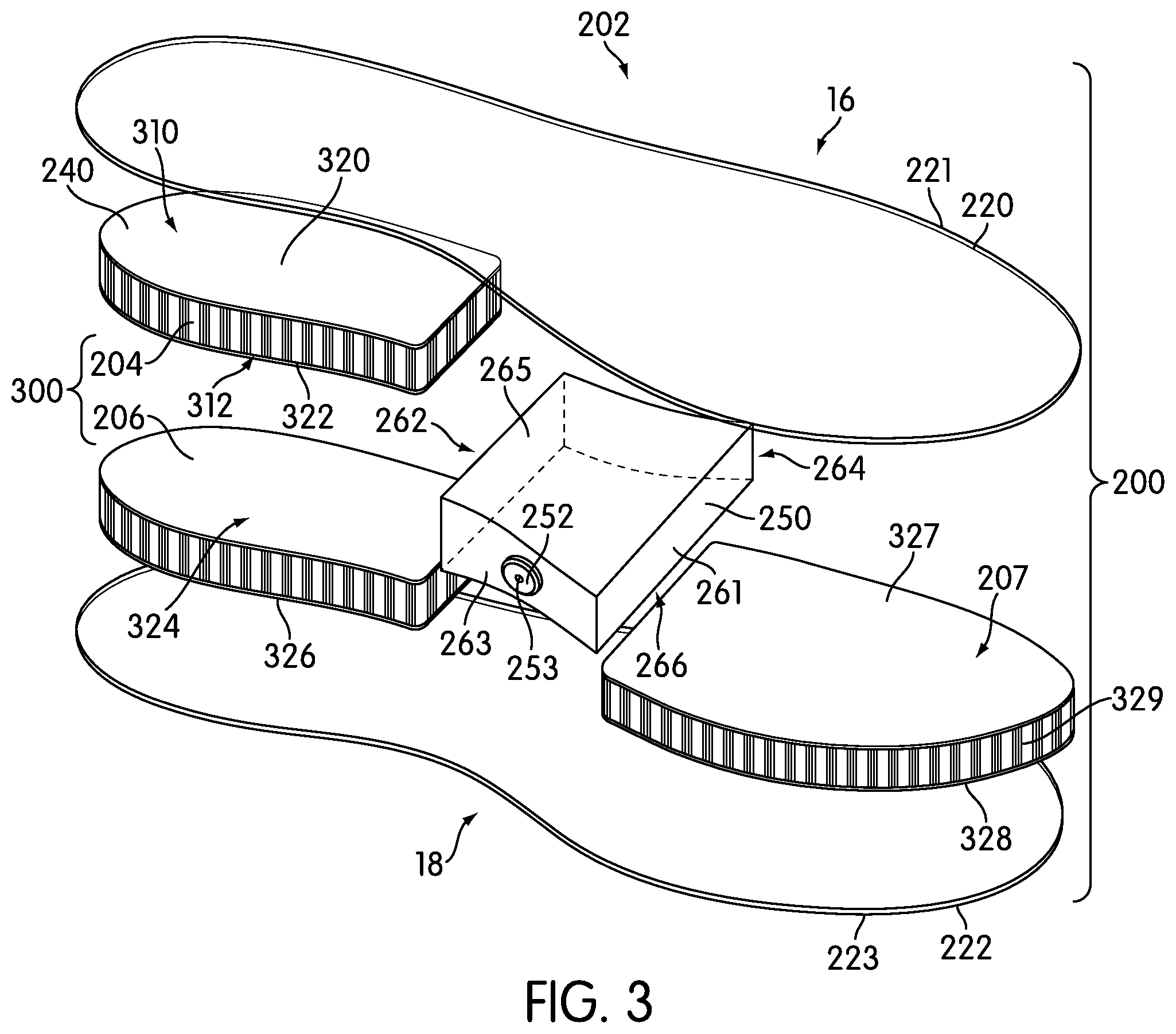 Patent US11812819 Figure 3 – Adjustable multi-bladder system for an article of footwear