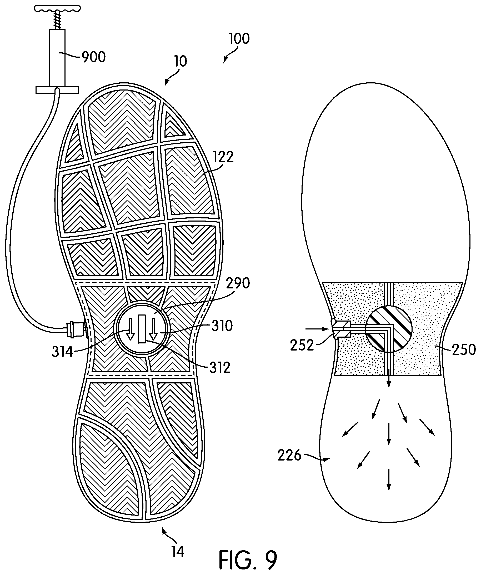 Patent US11812819 Figure 7 – Adjustable multi-bladder system for an article of footwear