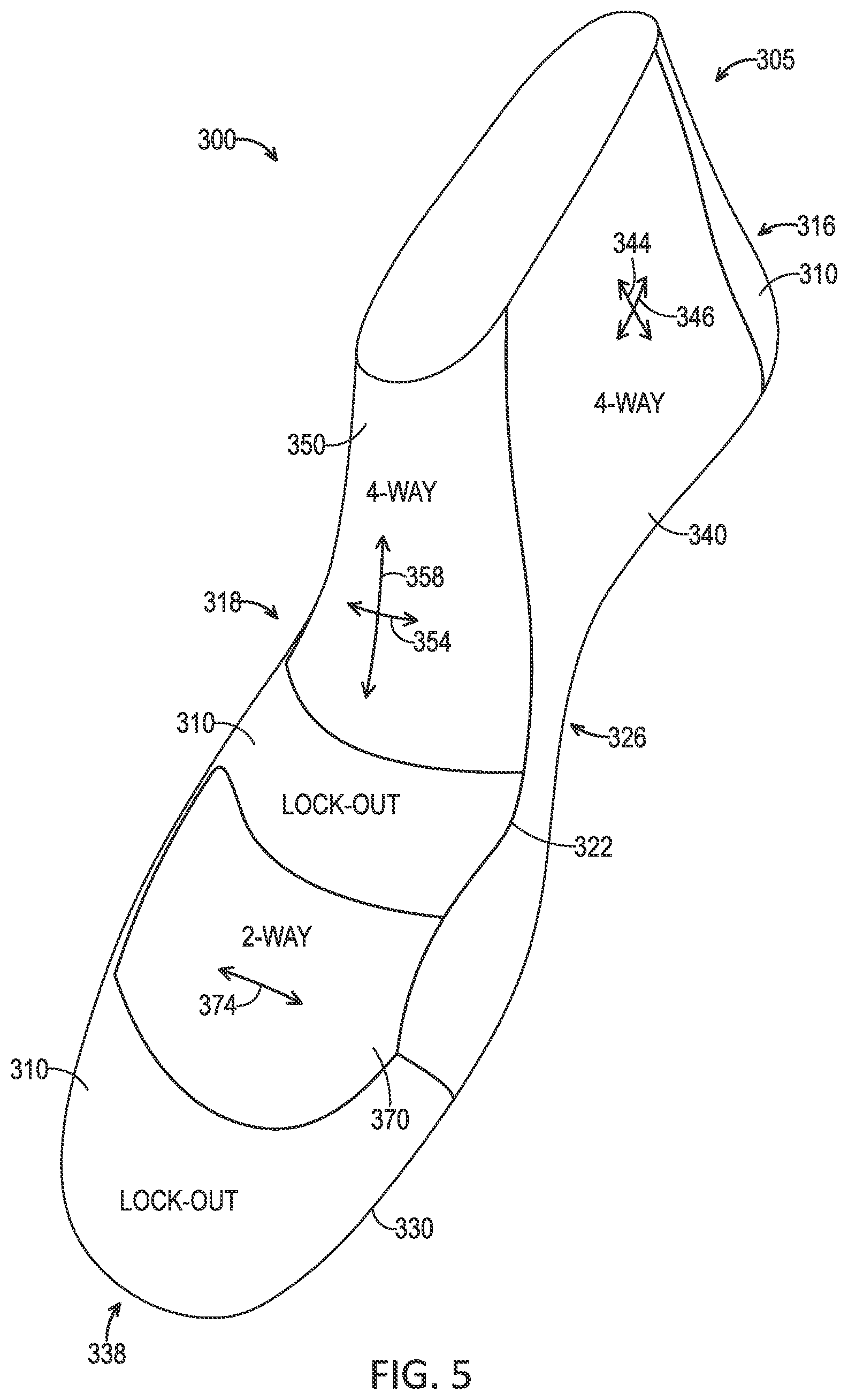 Patent US11812820 Figure 4 – Footwear upper comprising stretch zones