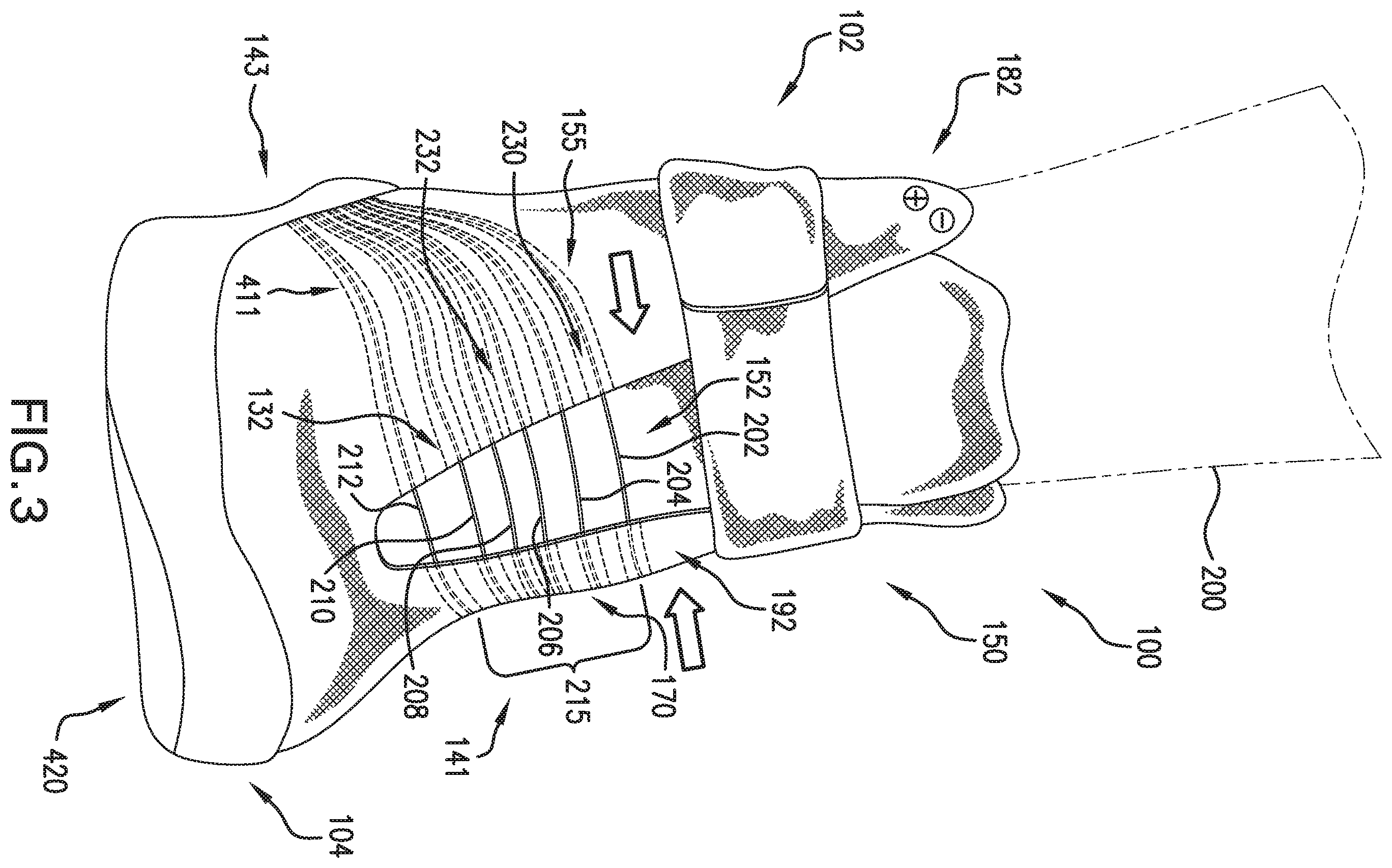 Patent US11812825 Figure 3 – Motorized tensioning device with compact spool system