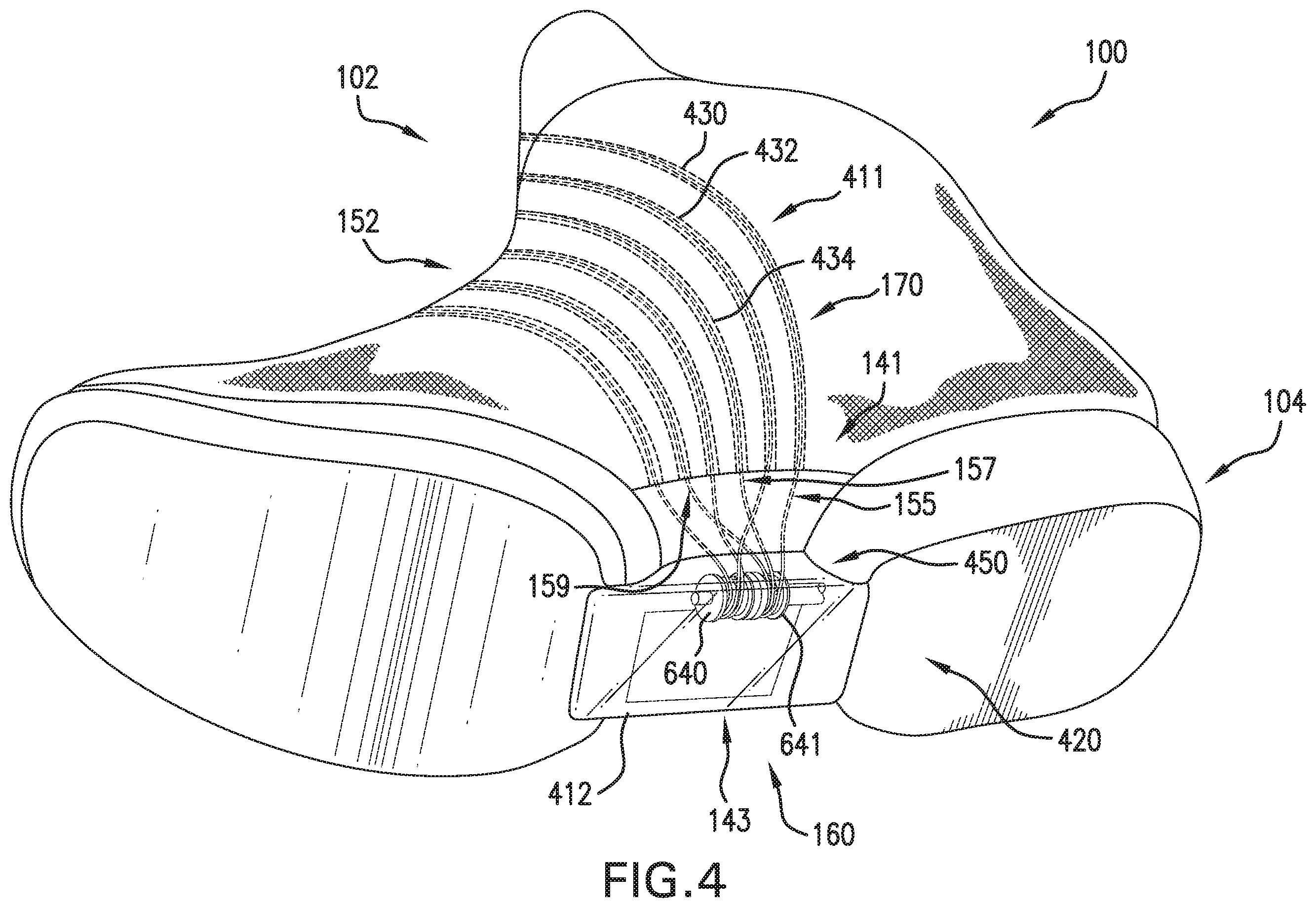 Patent US11812825 Figure 4 – Motorized tensioning device with compact spool system