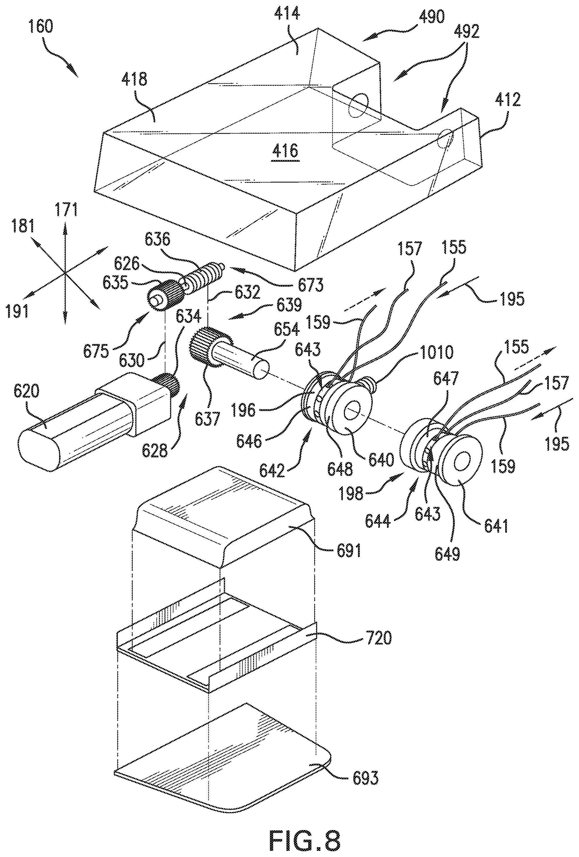 Patent US11812825 Figure 8 – Motorized tensioning device with compact spool system